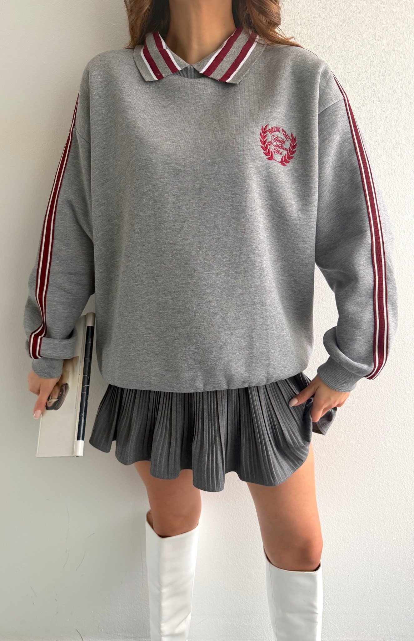Şerit Detaylı Sweatshırt GRİ