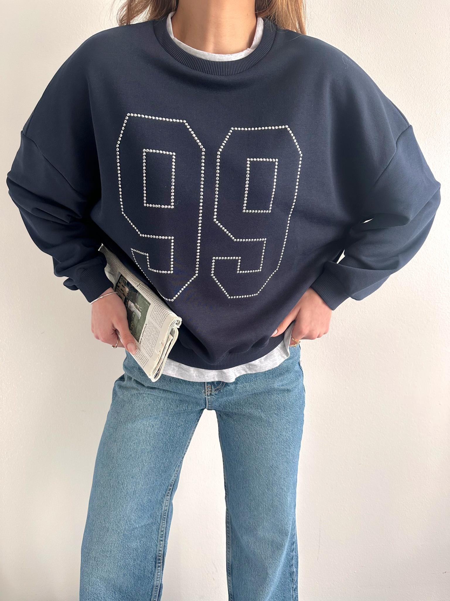 Taş Detaylı Sweatshırt LACİVERT