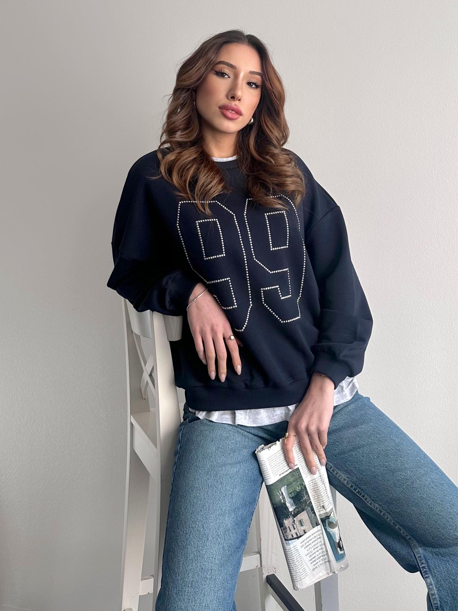 Taş Detaylı Sweatshırt LACİVERT