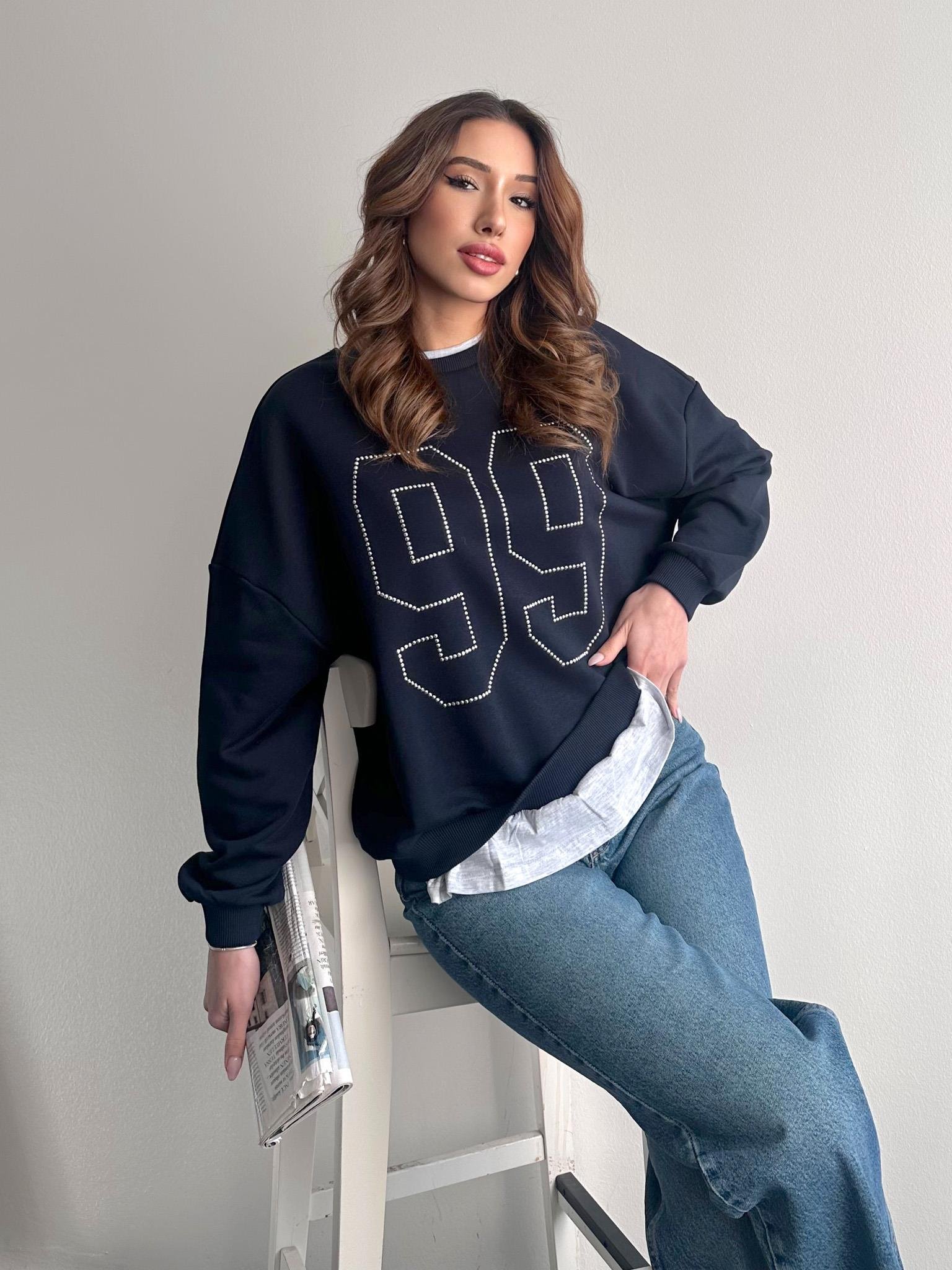 Taş Detaylı Sweatshırt LACİVERT