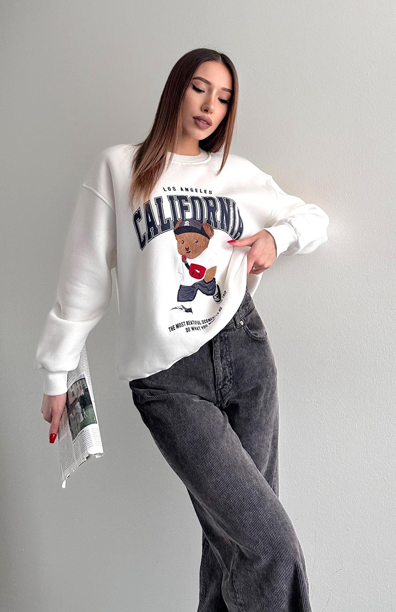 Teddy Nakiş 3 İplik Sweatshırt EKRU