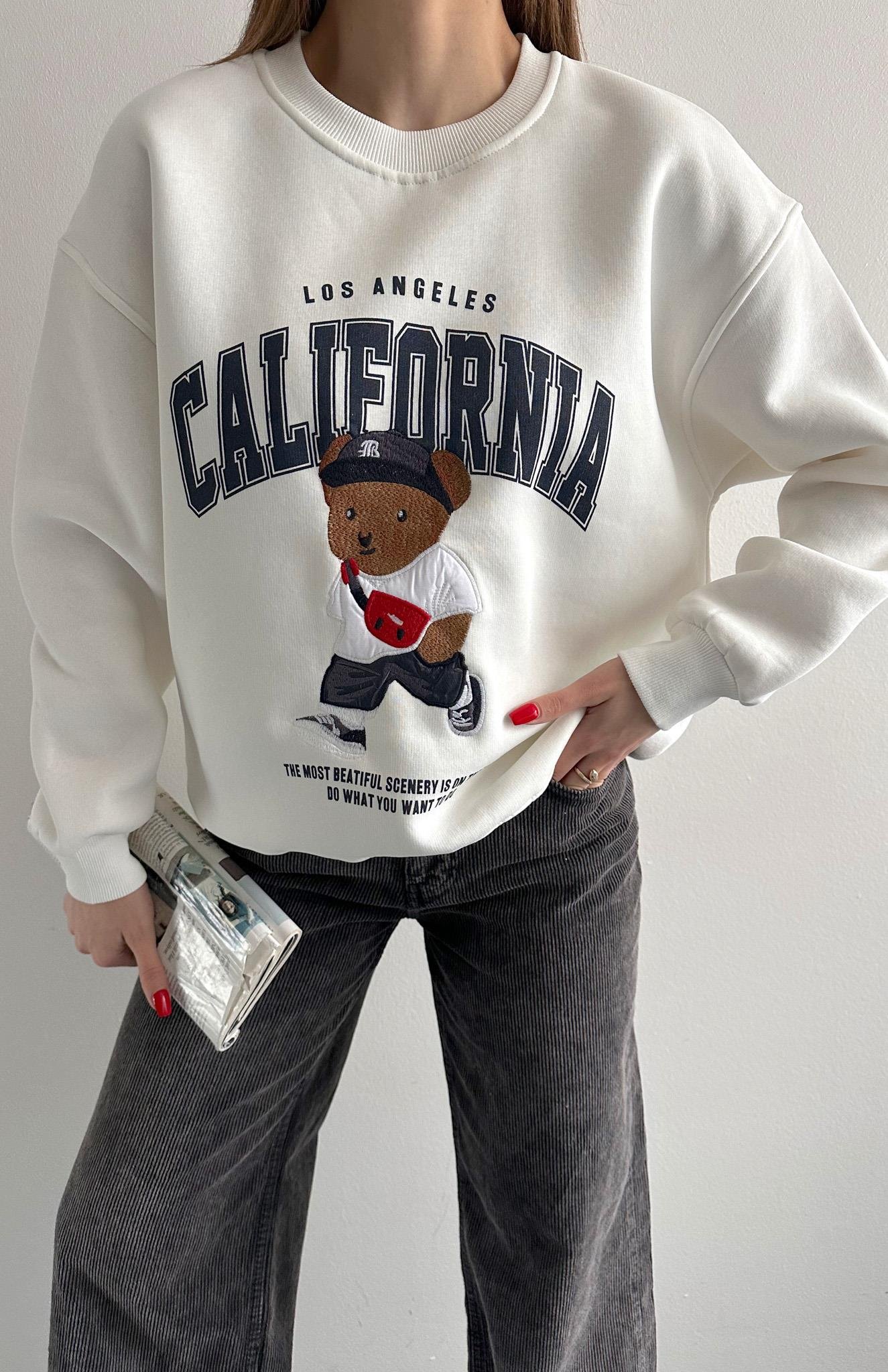 Teddy Nakiş 3 İplik Sweatshırt EKRU