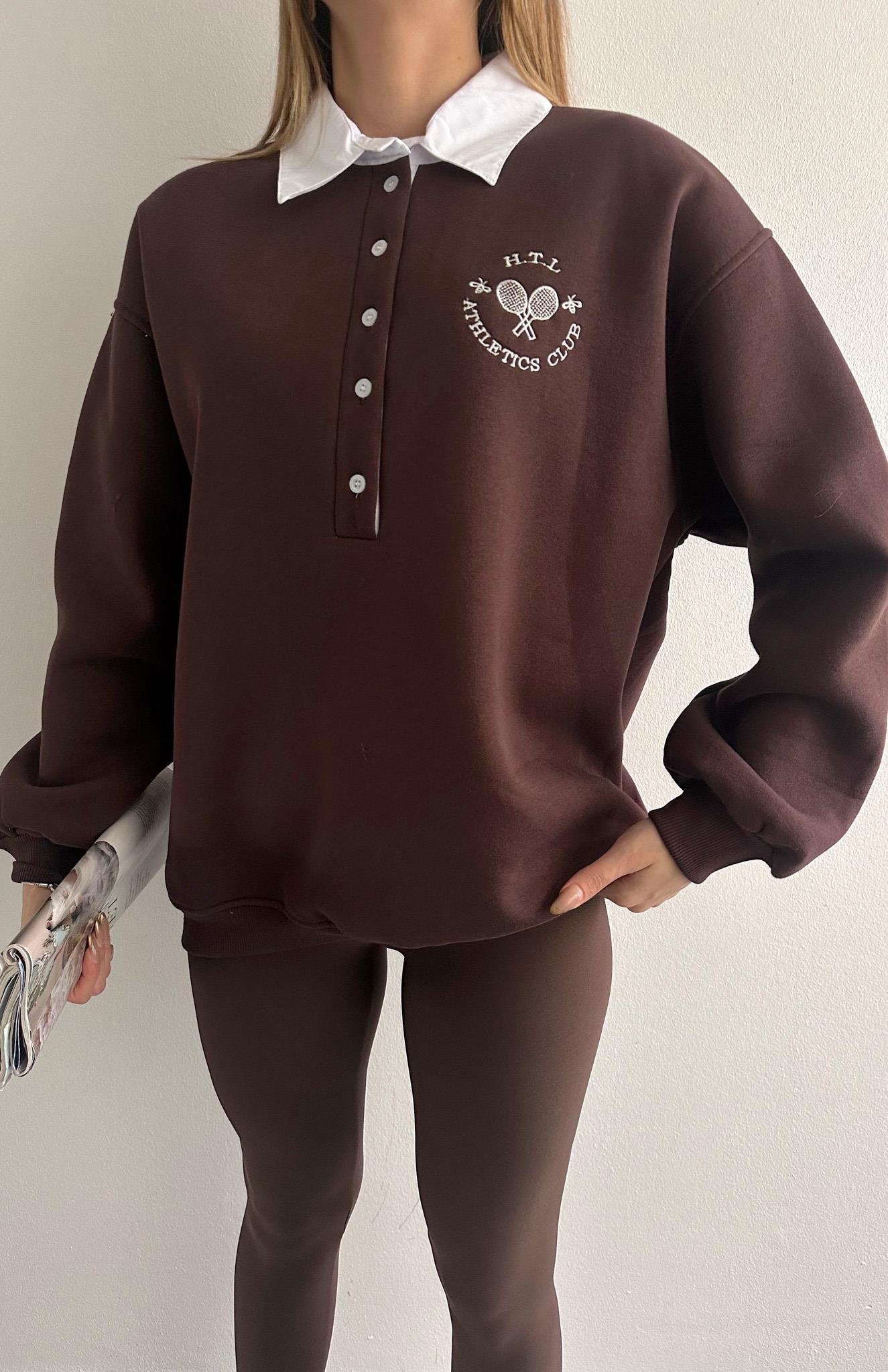 Tenis Baskılı Sweatshırt KAHVERENGİ