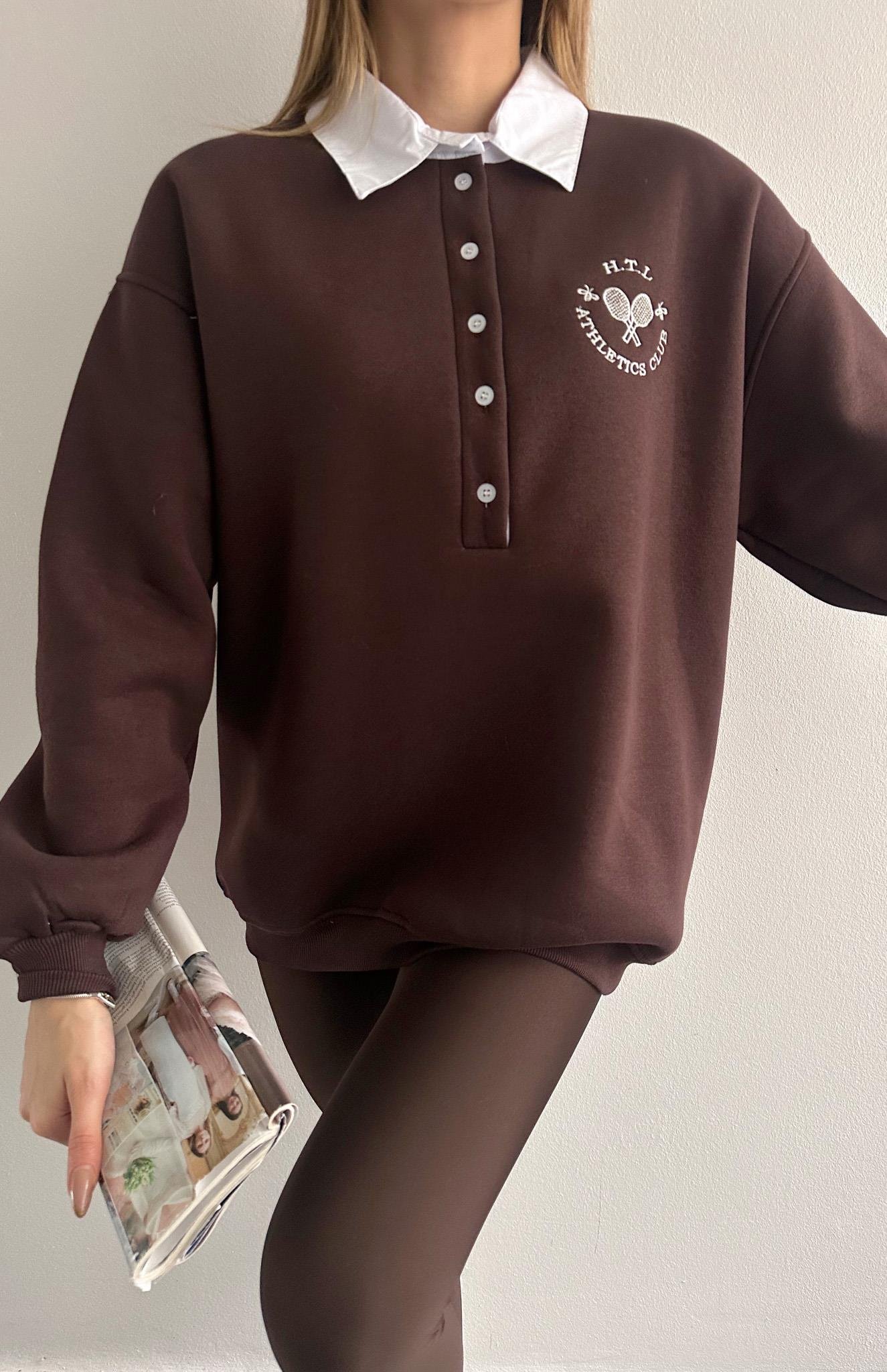 Tenis Baskılı Sweatshırt KAHVERENGİ