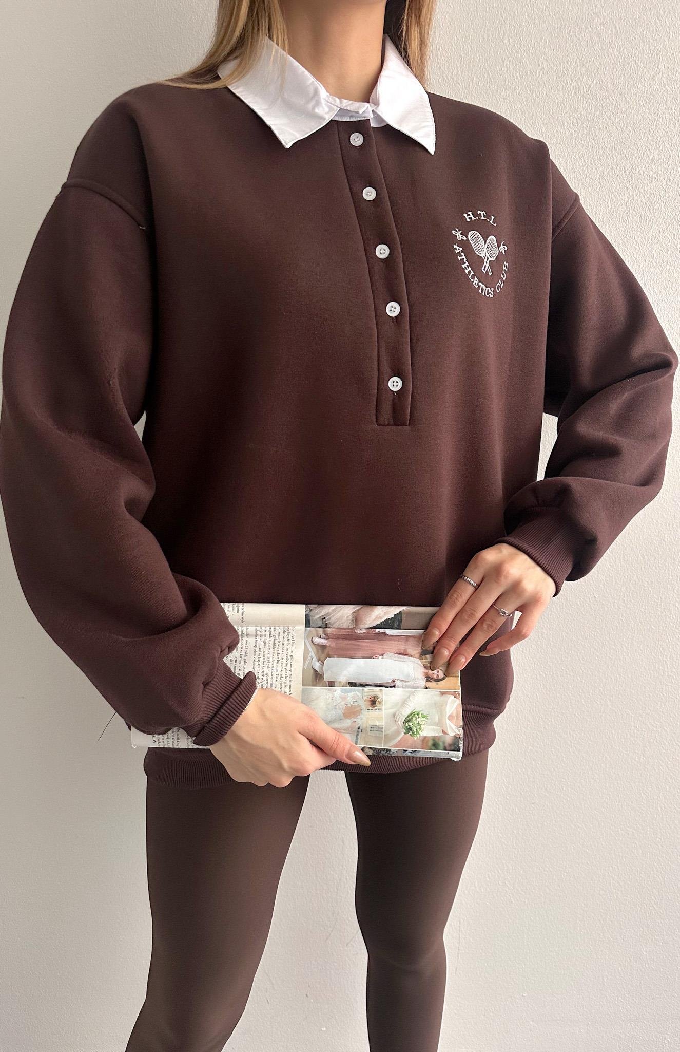 Tenis Baskılı Sweatshırt KAHVERENGİ