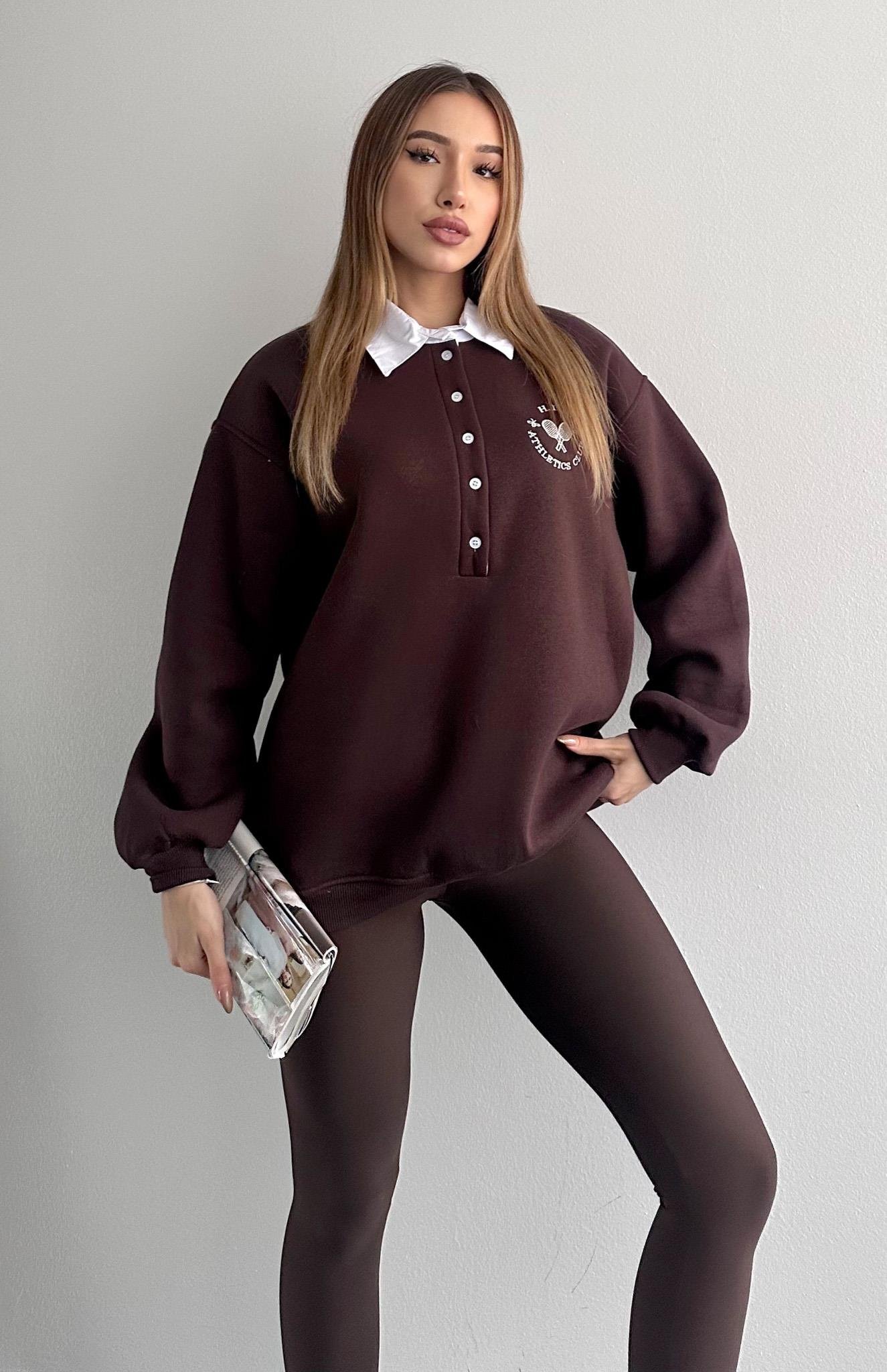 Tenis Baskılı Sweatshırt KAHVERENGİ