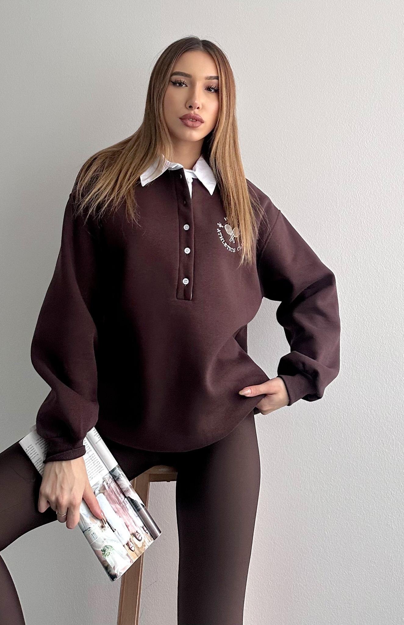 Tenis Baskılı Sweatshırt KAHVERENGİ