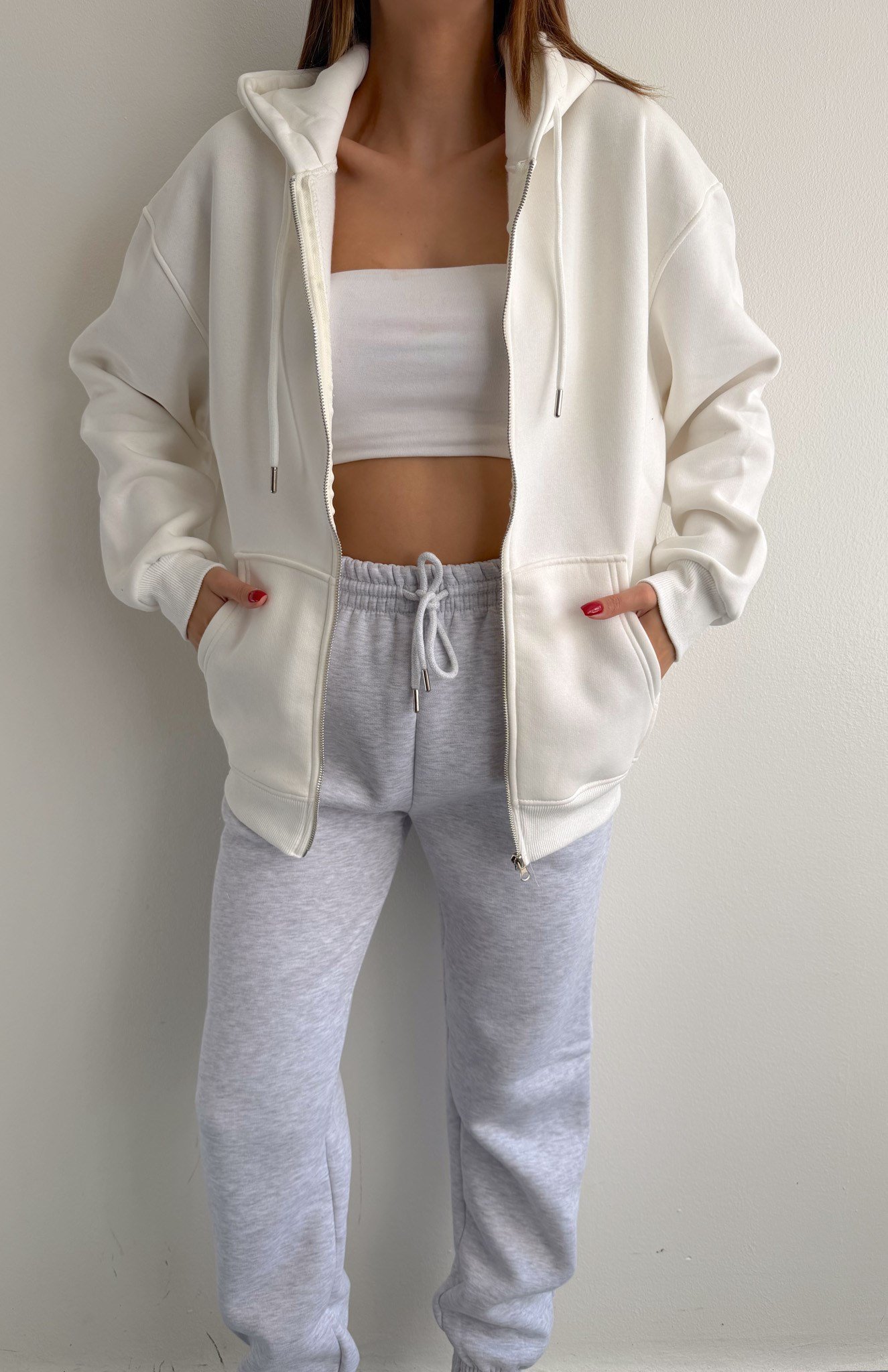 Üç İplik Fermuarlı Sweatshırt EKRU