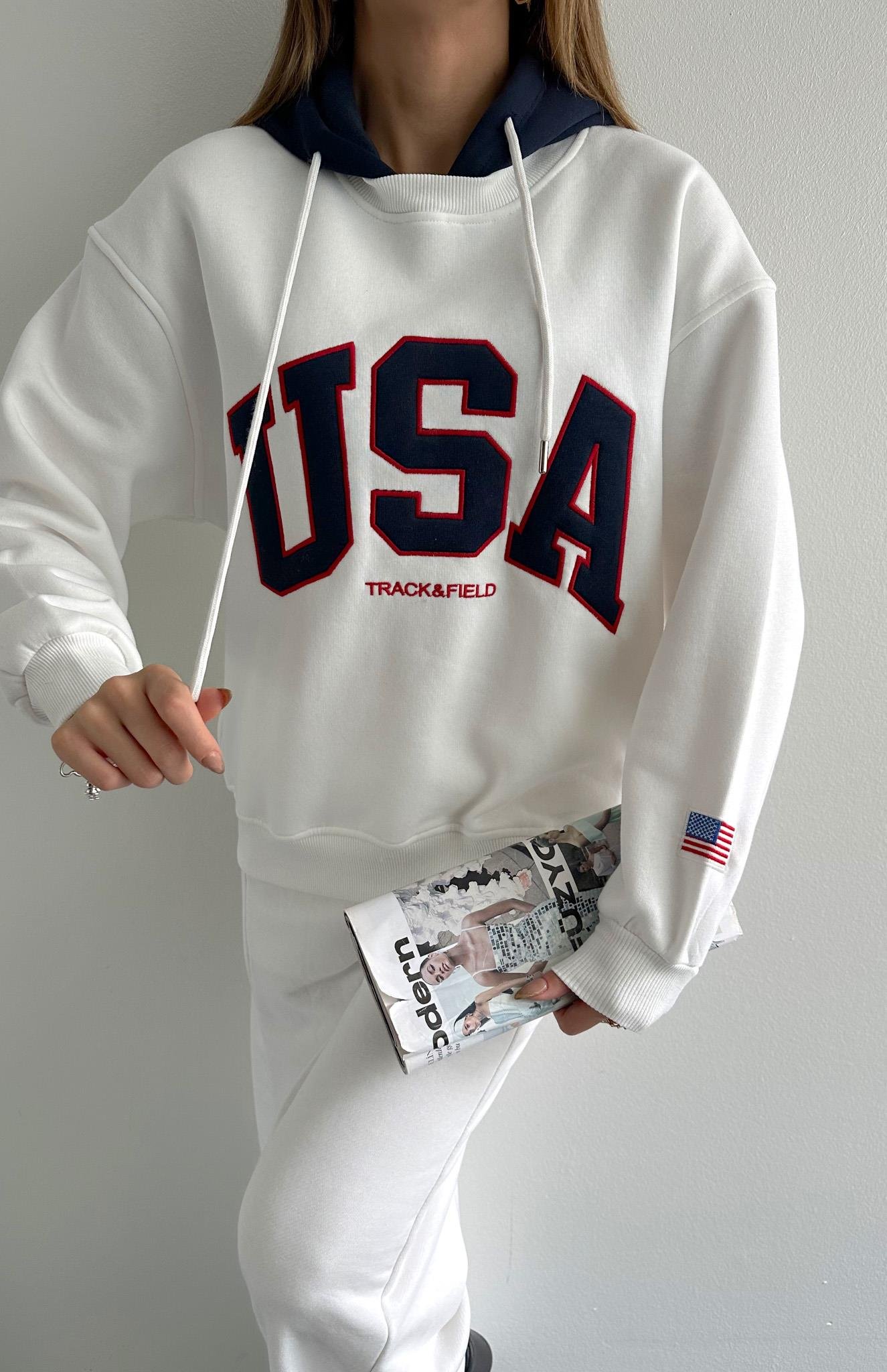 Usa Nakişlı Sweatshırt EKRU