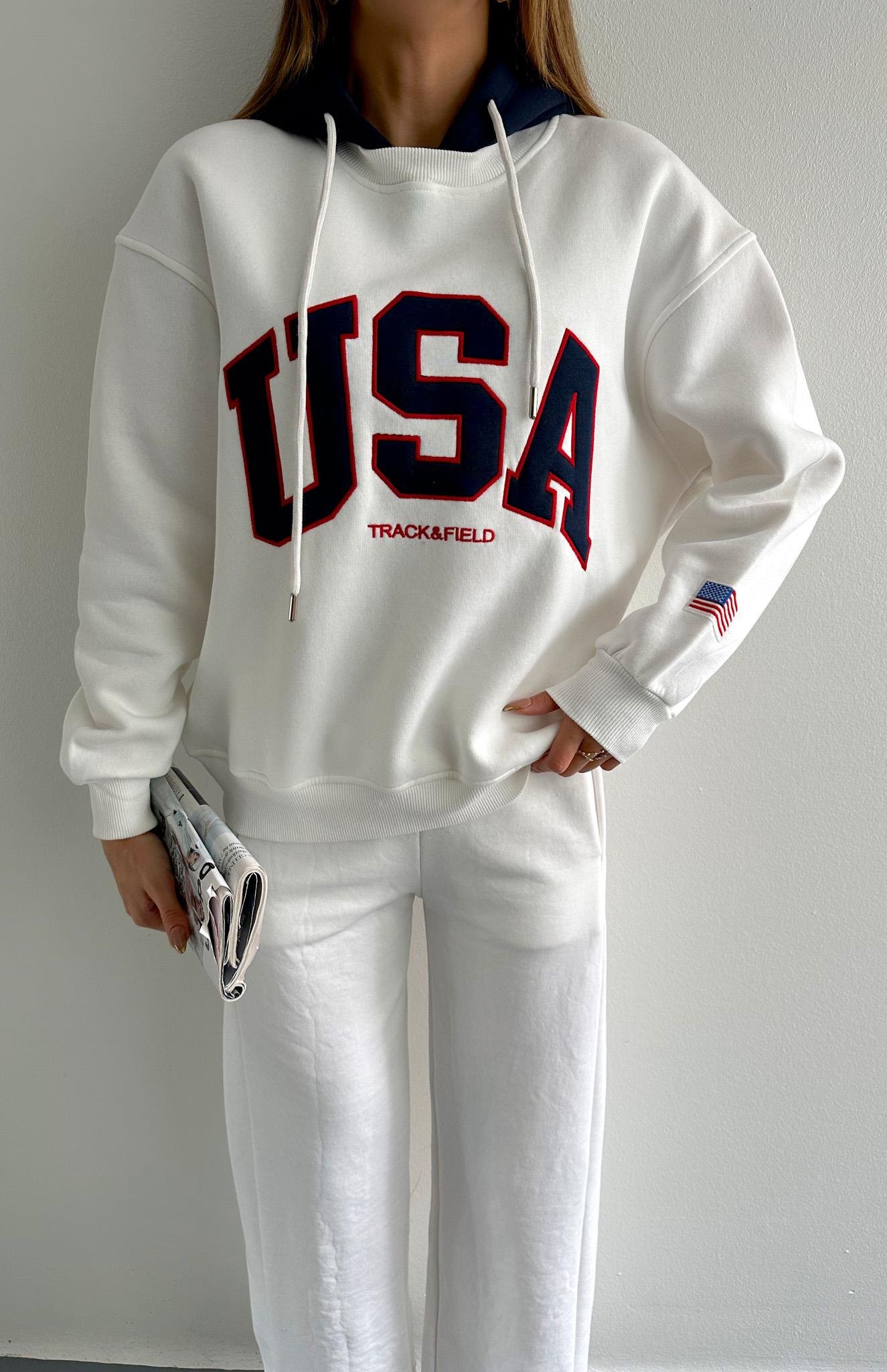 Usa Nakişlı Sweatshırt EKRU