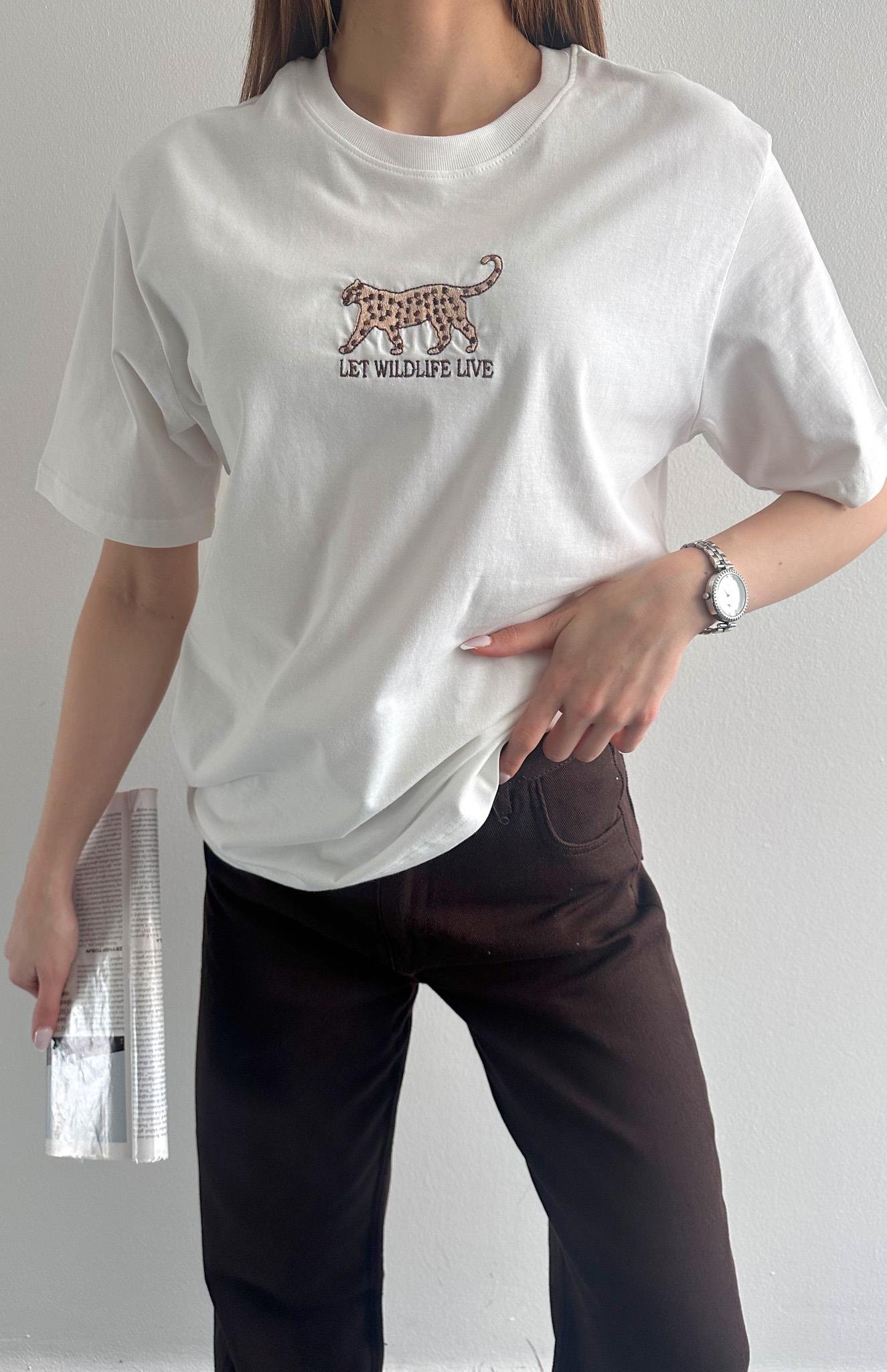 Baskı Detaylı Tshırt EKRU