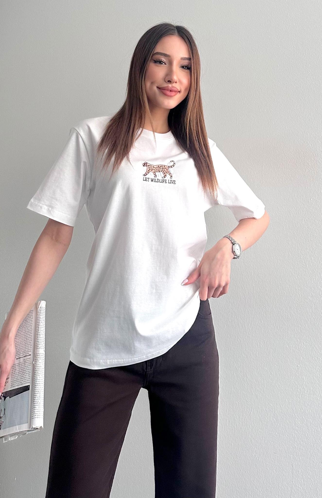 Baskı Detaylı Tshırt EKRU