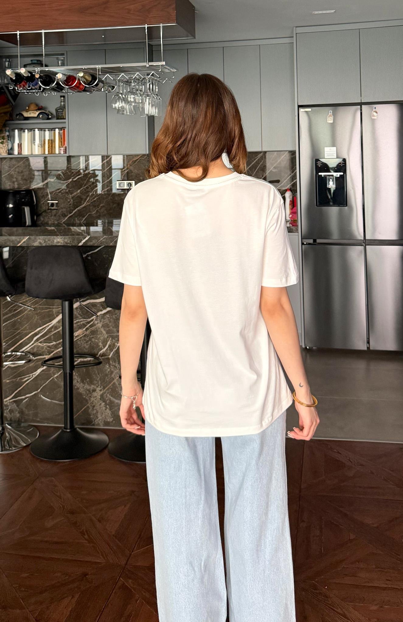 Baskı Detaylı Tshırt EKRU