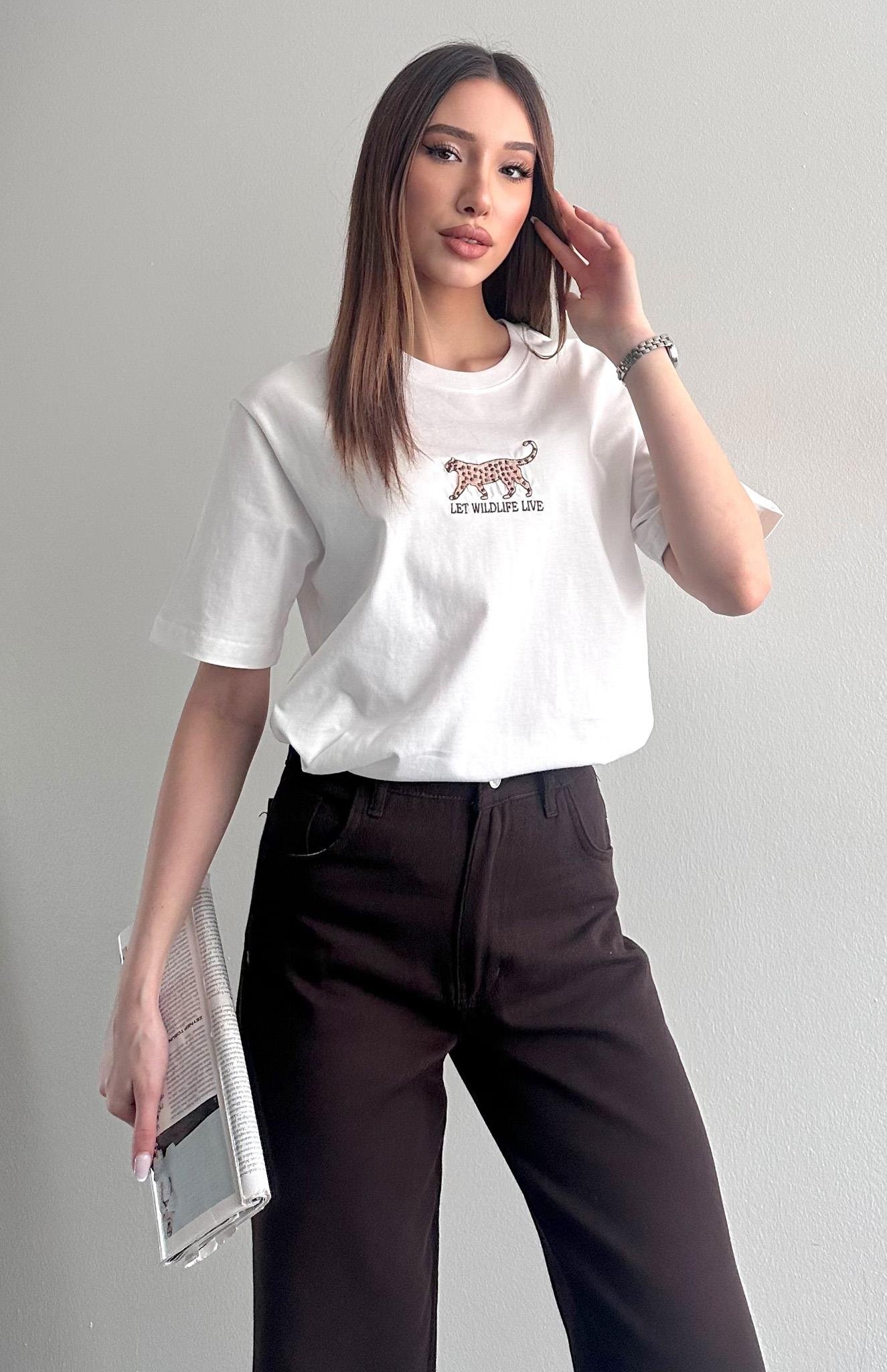 Baskı Detaylı Tshırt EKRU