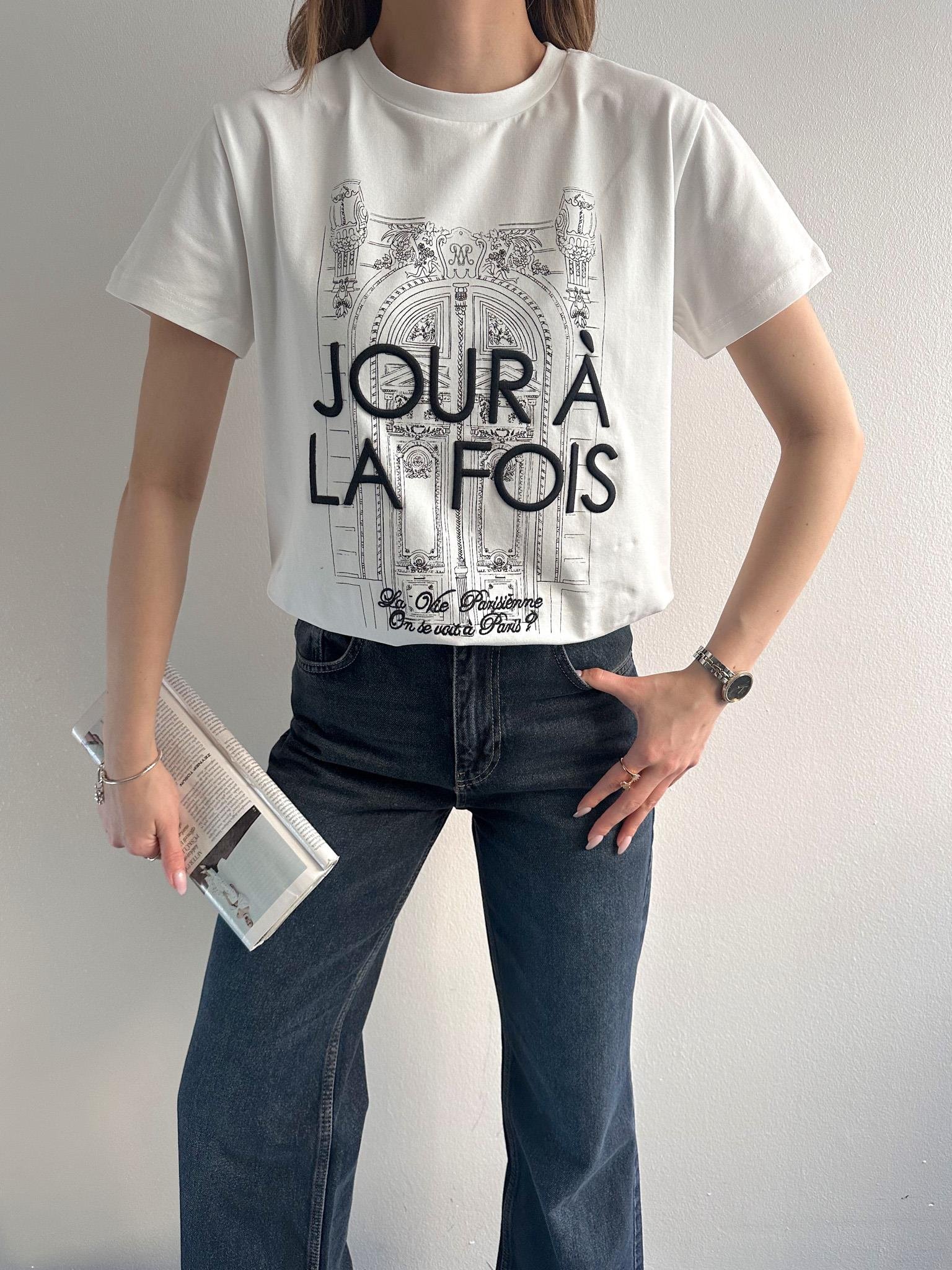 Baskı Ve Nakiş Detaylı Tshırt EKRU