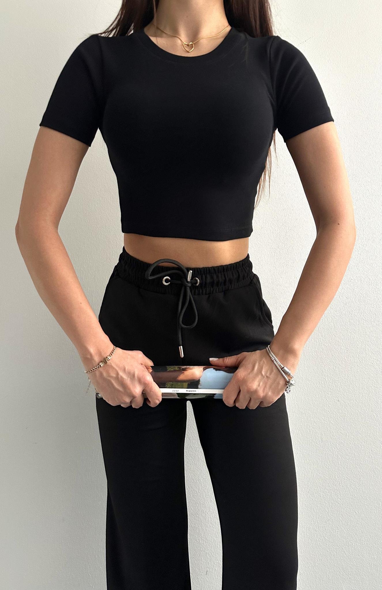 Düz Crop Tshırt SİYAH