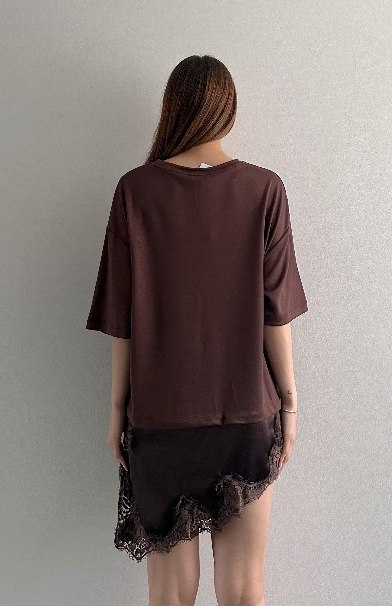 Eteği Dantelli Tshırt KAHVERENGİ