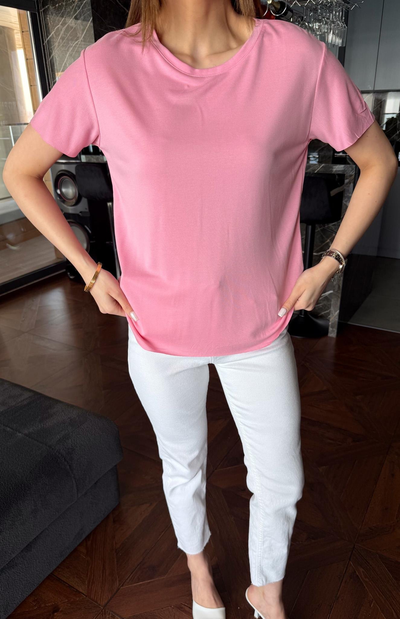 Eteği Oval Dikişsiz Modal Tshırt PEMBE