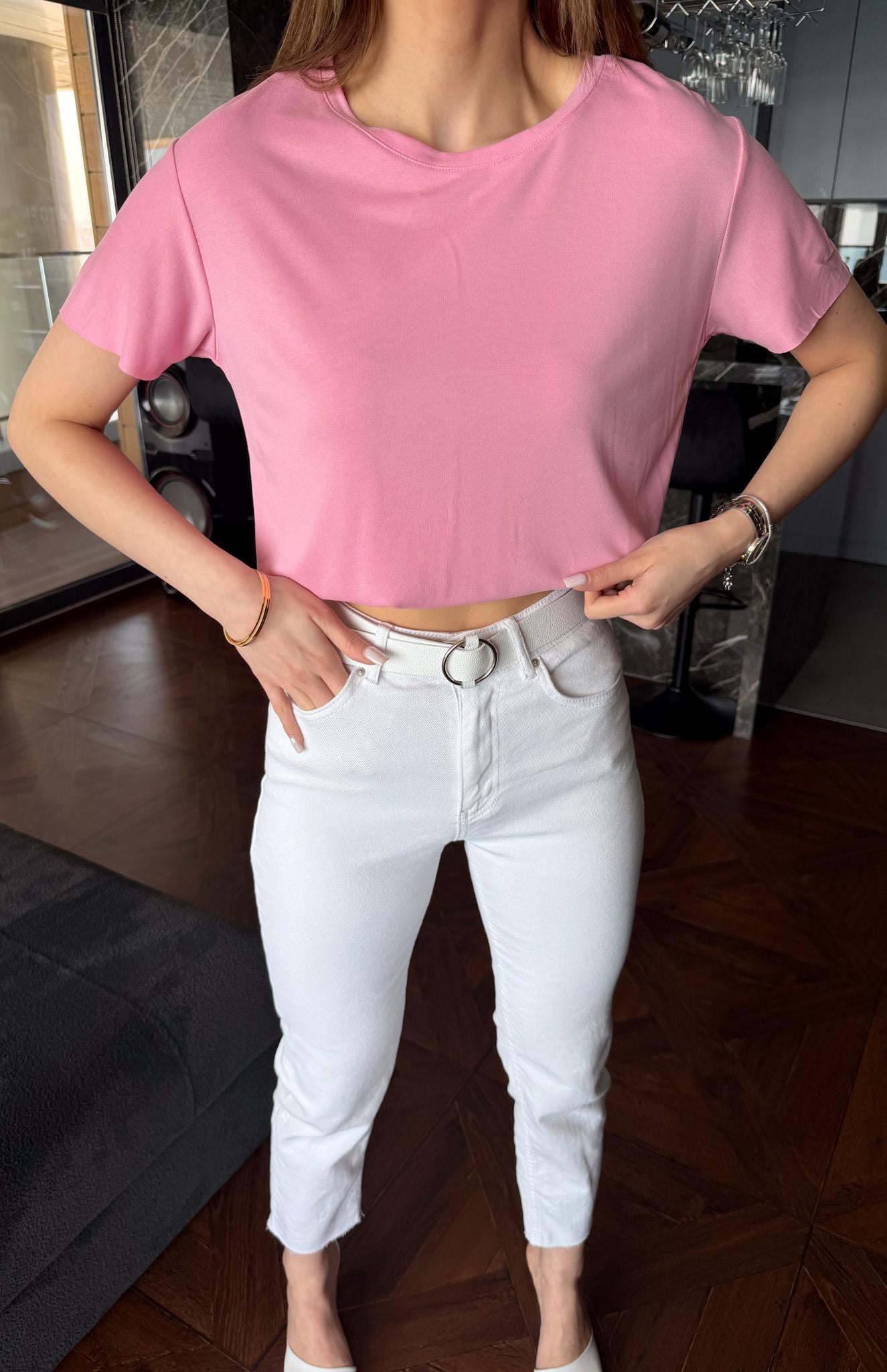 Eteği Oval Dikişsiz Modal Tshırt PEMBE