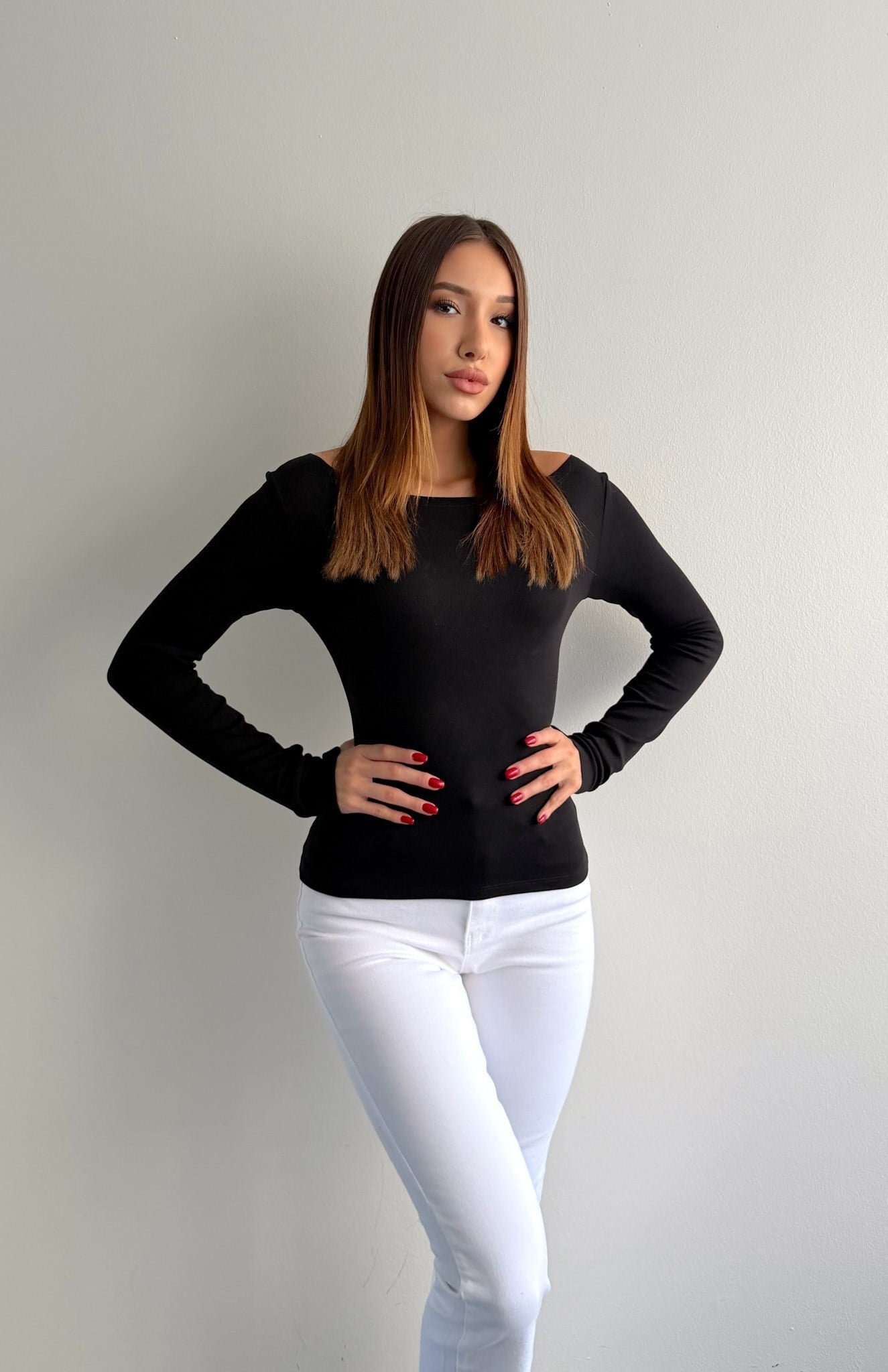 Kayık Yaka Bluz SİYAH