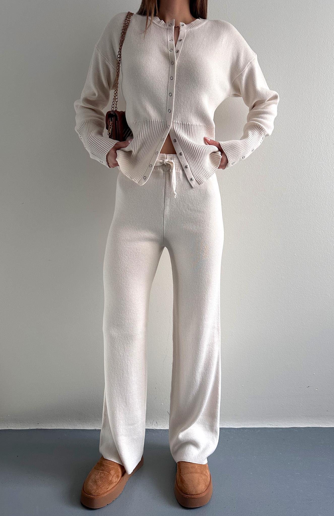 Çıtçıtlı Slim Kesim Pantolonlu Triko Takım EKRU