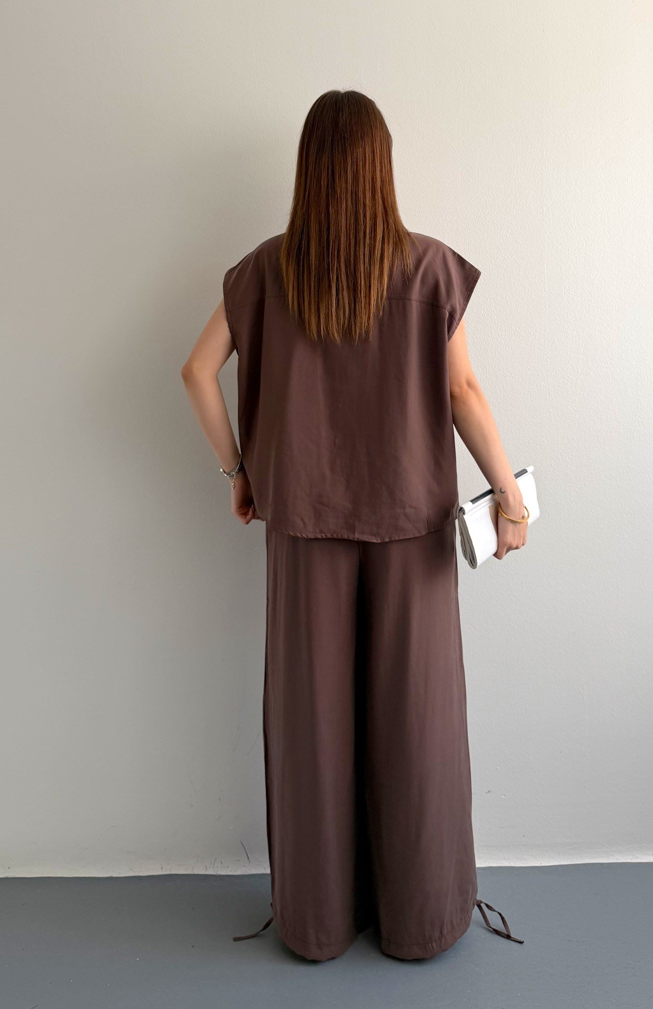 Tencel Çıtçıtlı Takım KAHVERENGİ