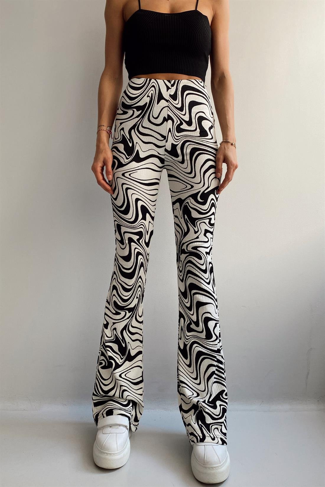 Desenli Bol Paça Tayt ZEBRA
