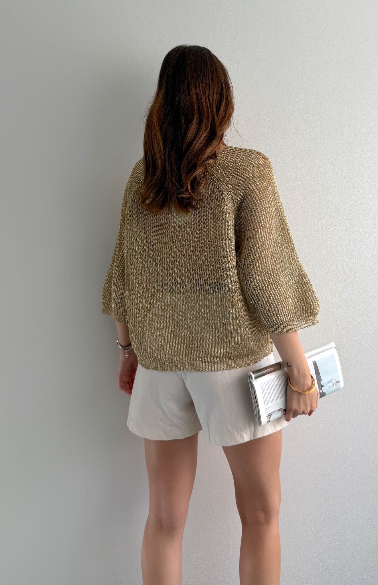Ajurlu Oversize Parlak Simli Triko GOLD