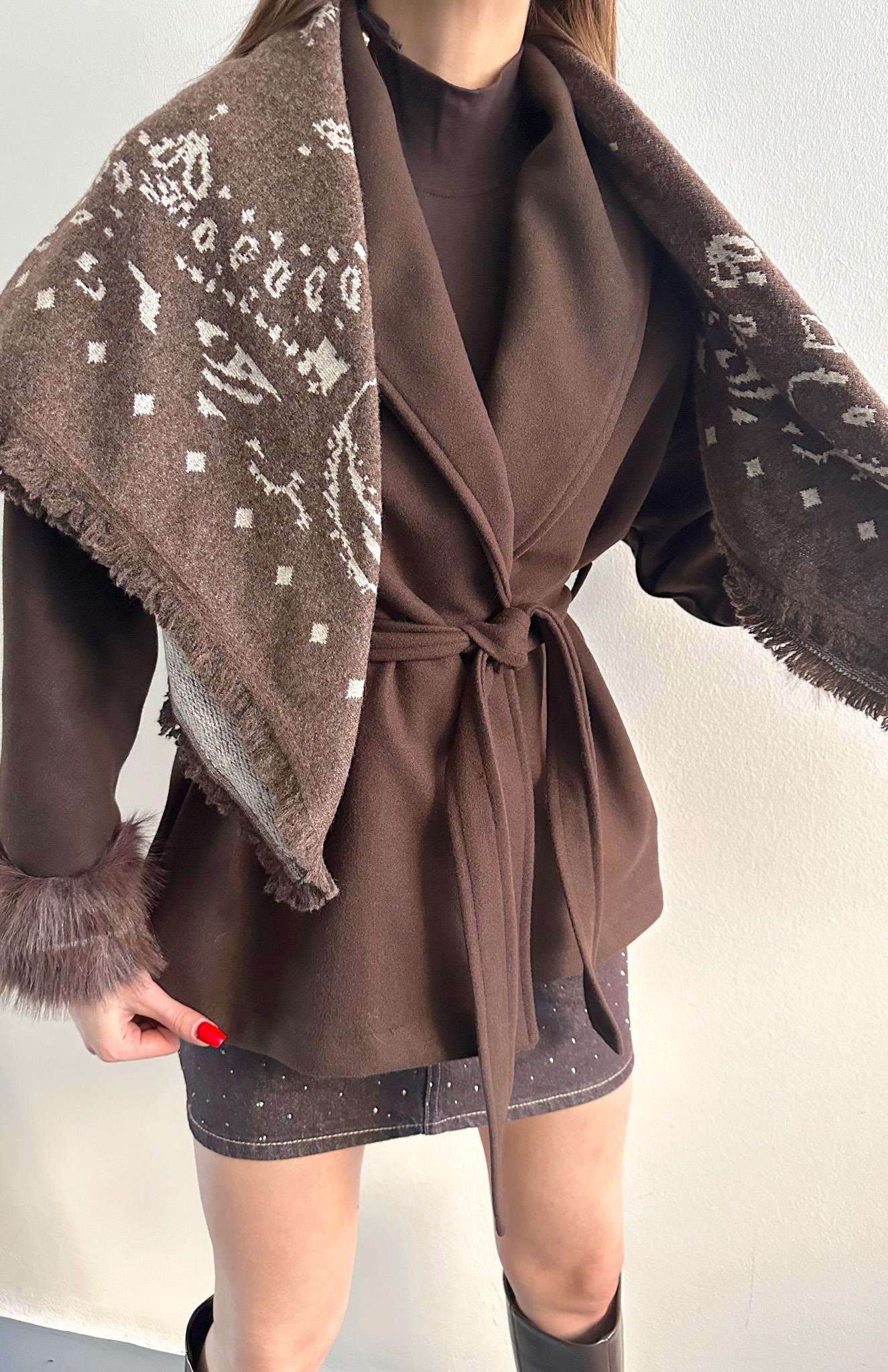 Desenli Şal Kahve-bej