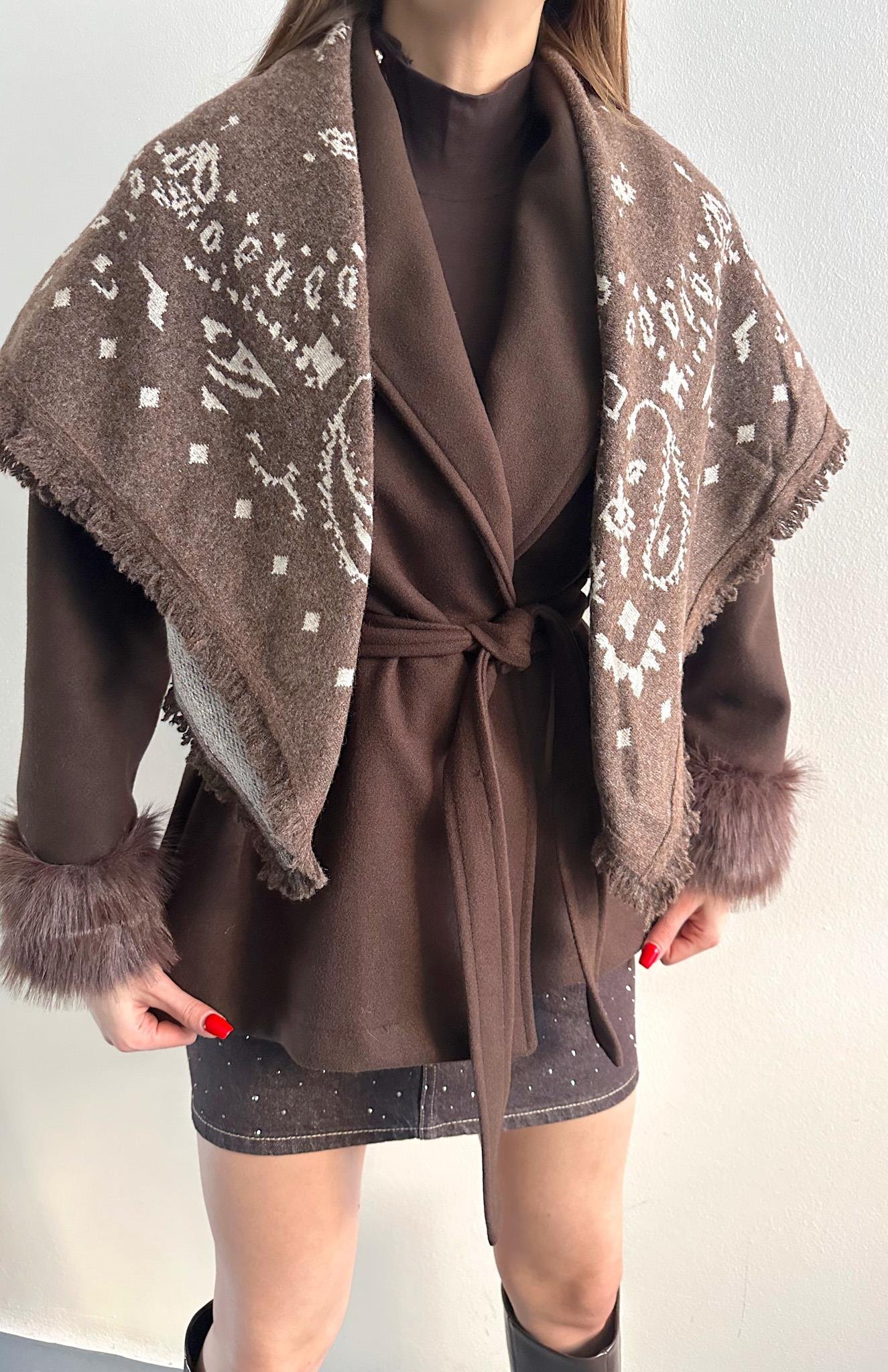 Desenli Şal Kahve-bej