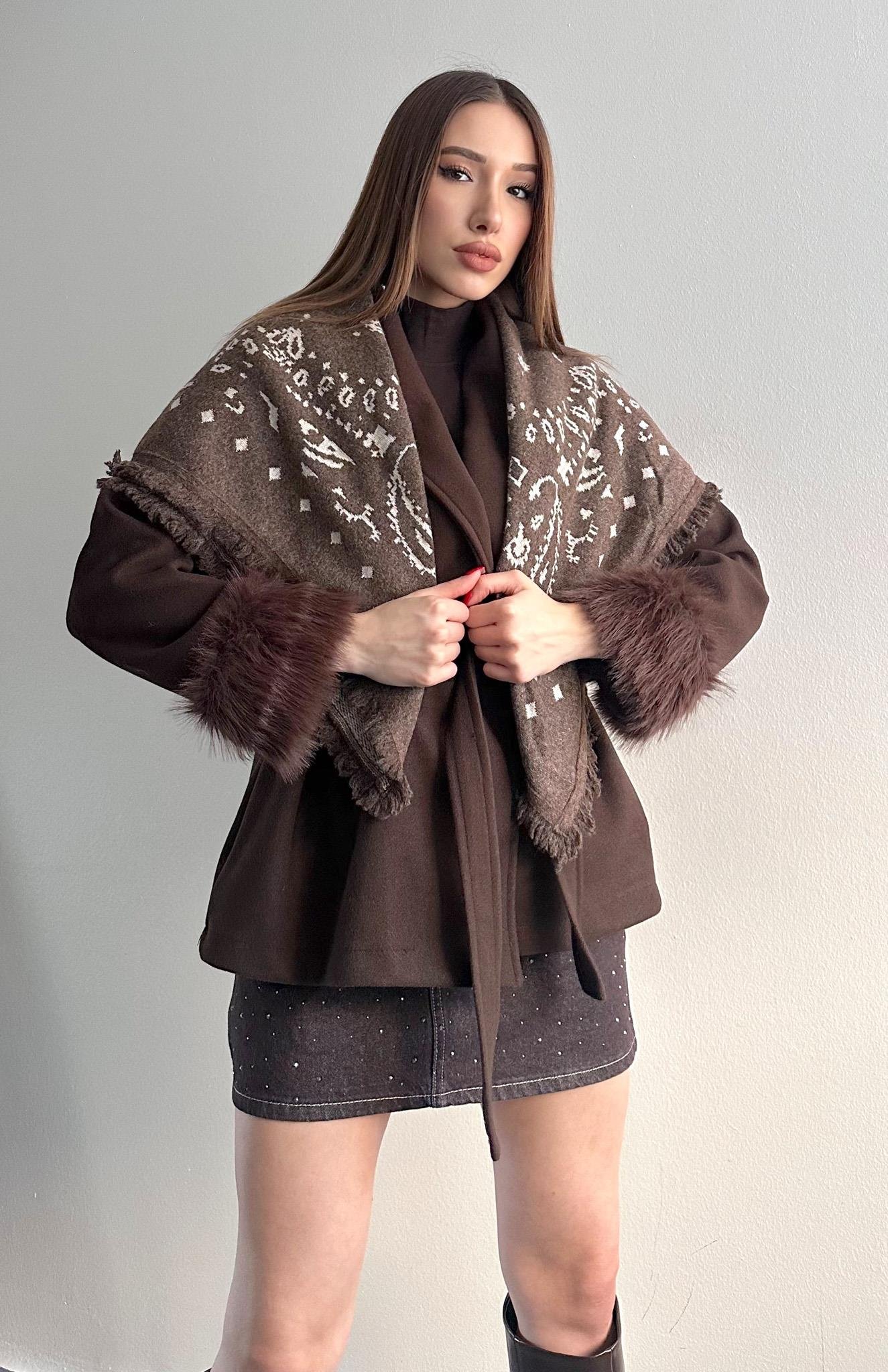 Desenli Şal Kahve-bej