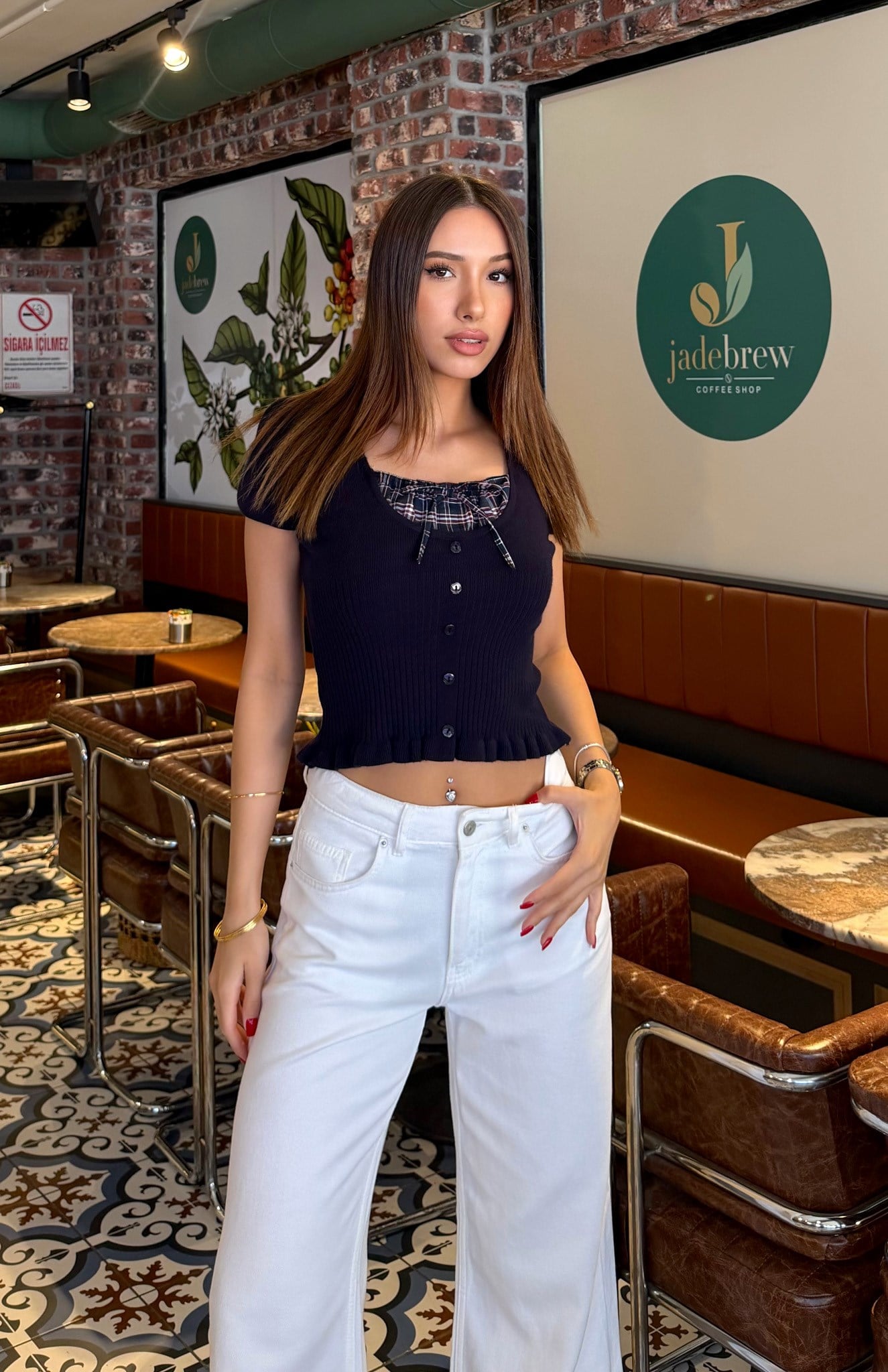 Önü Ekose Detaylı Triko LACİVERT