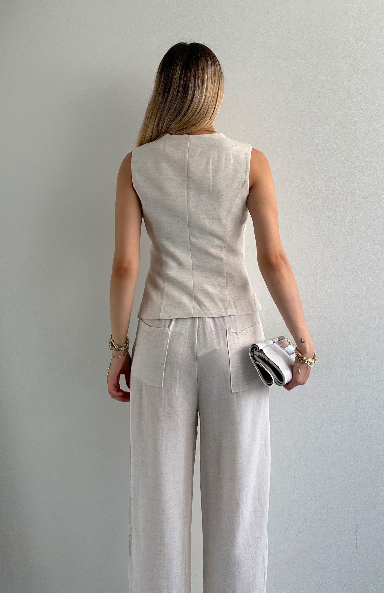 Belden Bağlamalı Yelek NATURAL