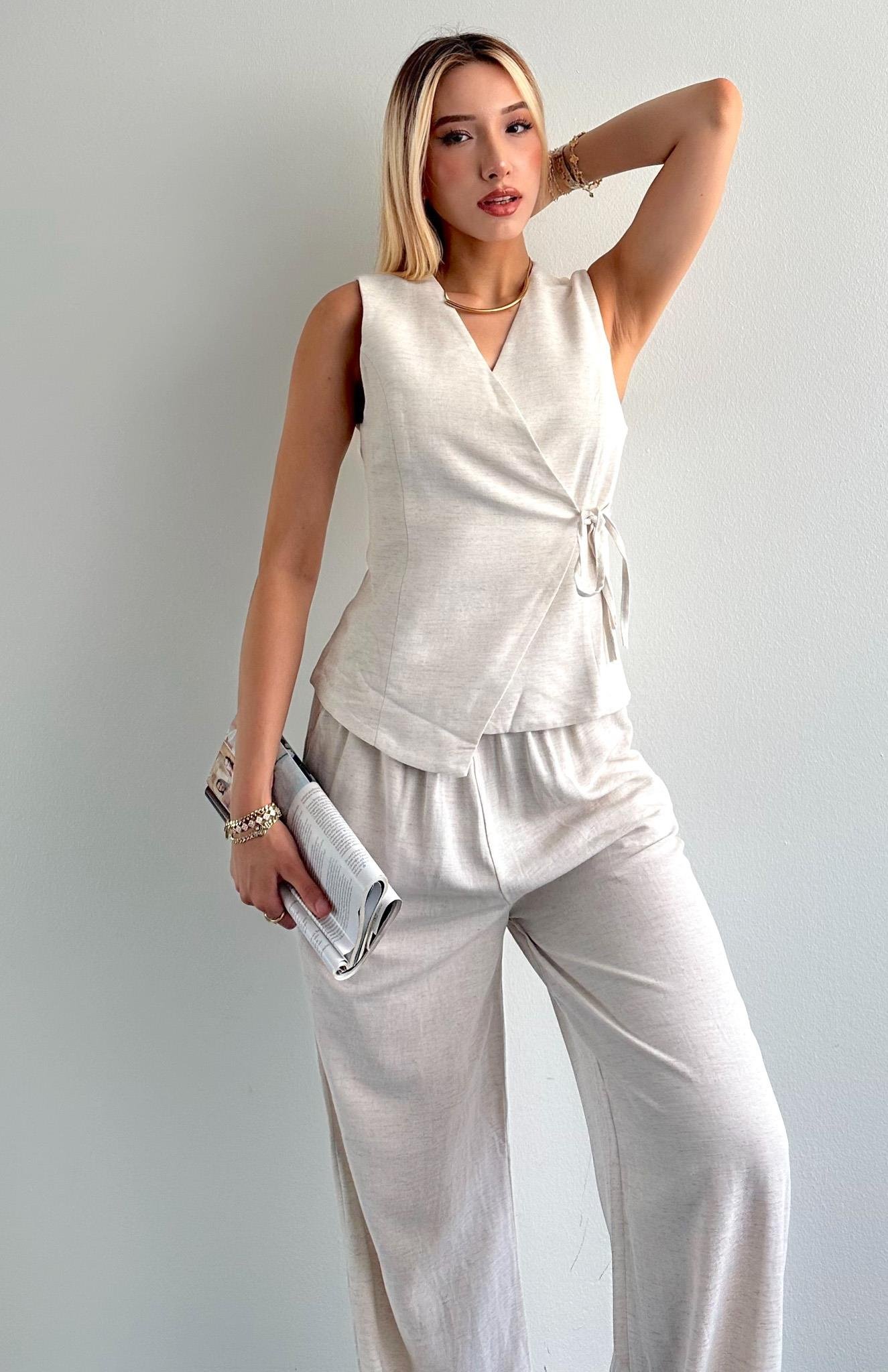 Belden Bağlamalı Yelek NATURAL