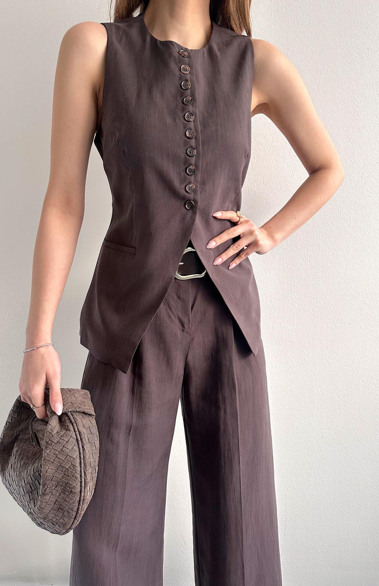 Düğme Detaylı Yelek KAHVERENGİ