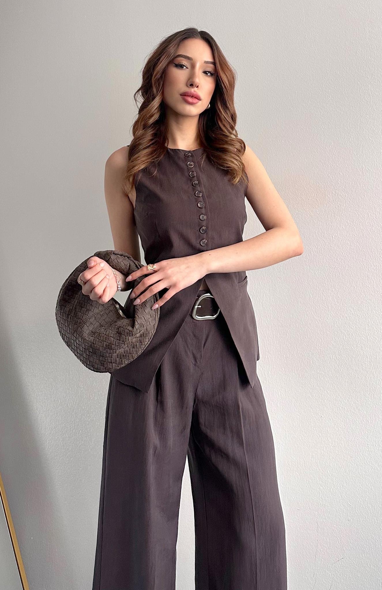 Düğme Detaylı Yelek KAHVERENGİ