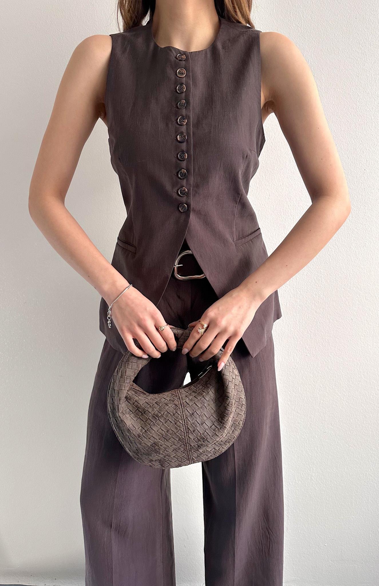 Düğme Detaylı Yelek KAHVERENGİ