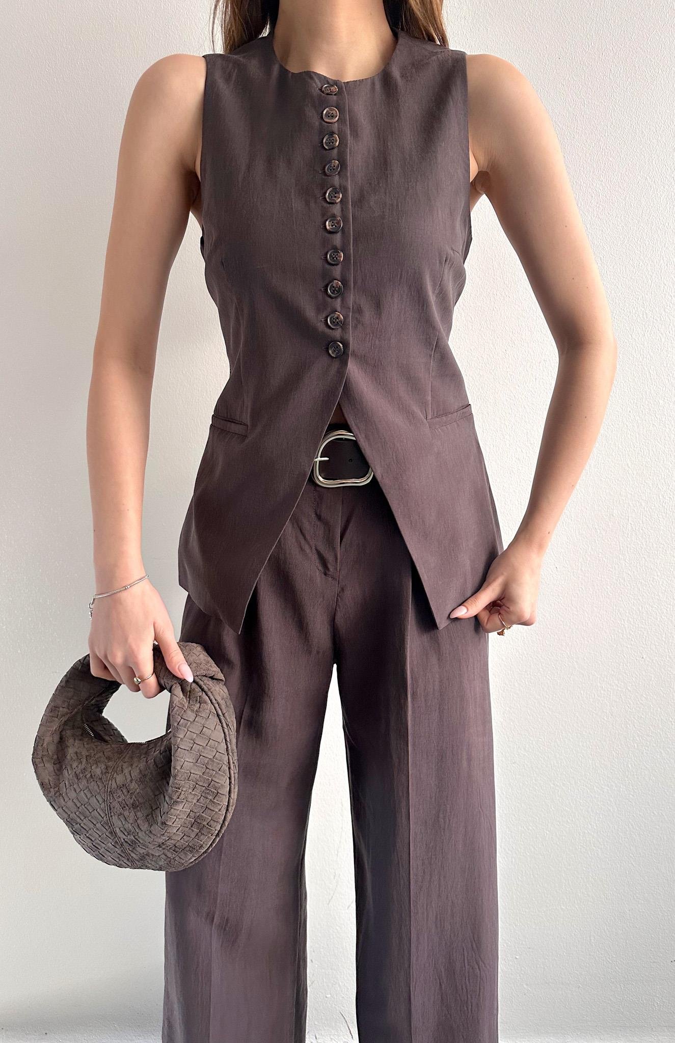 Düğme Detaylı Yelek KAHVERENGİ