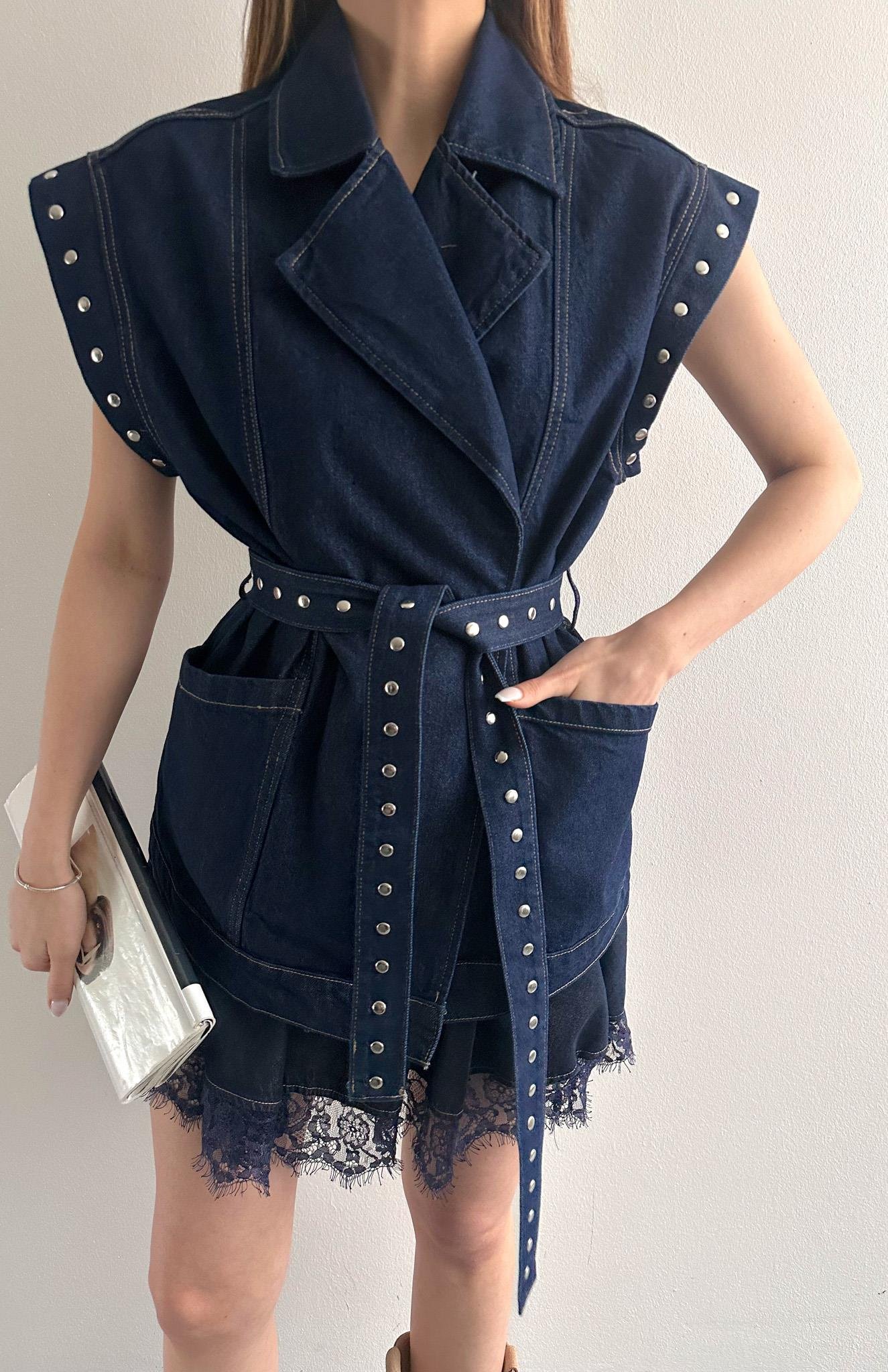 Kuşaklı Trop Detaylı Oversize Yelek RİNS