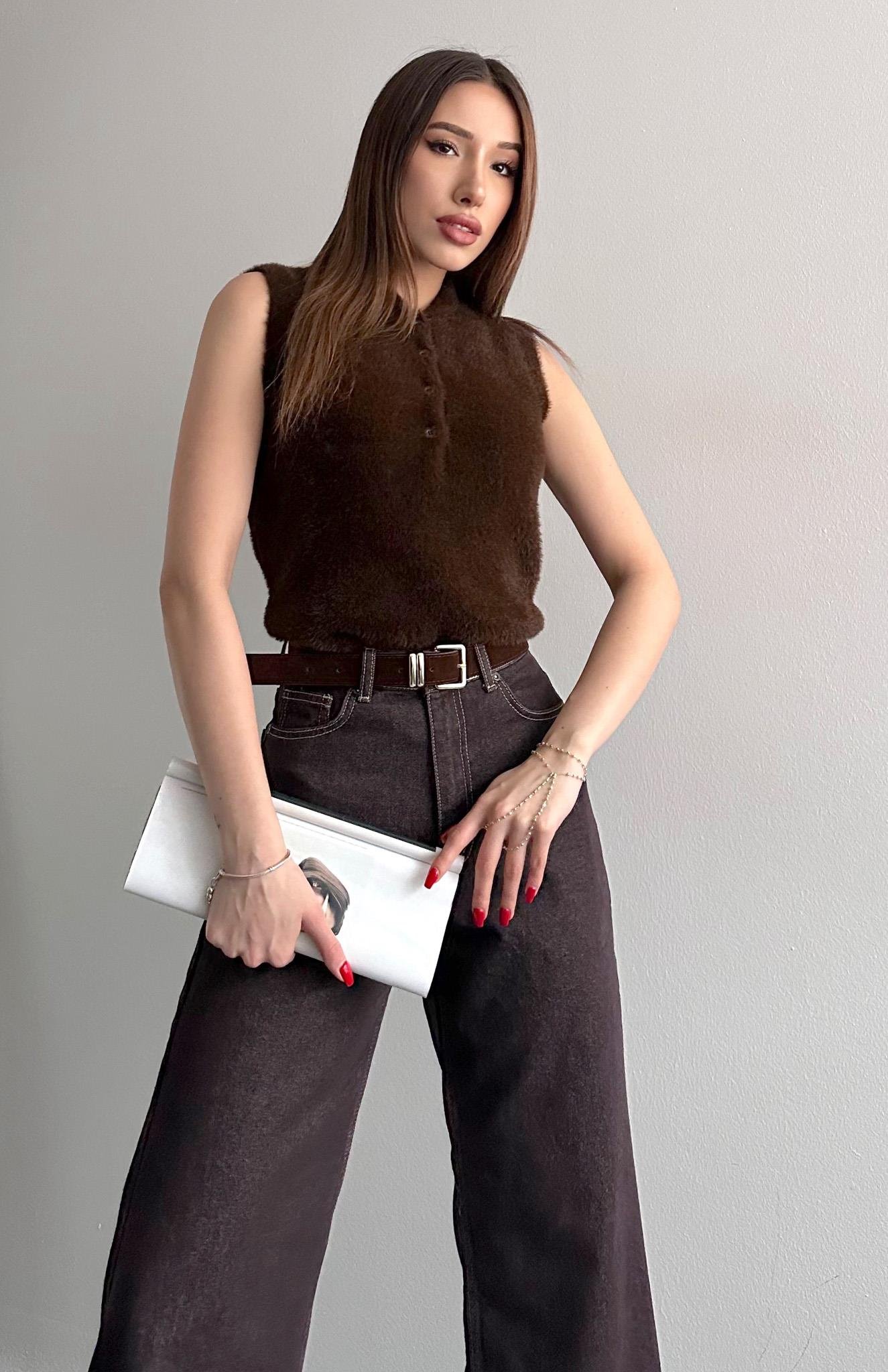 Suni Kürklü Yelek KAHVERENGİ