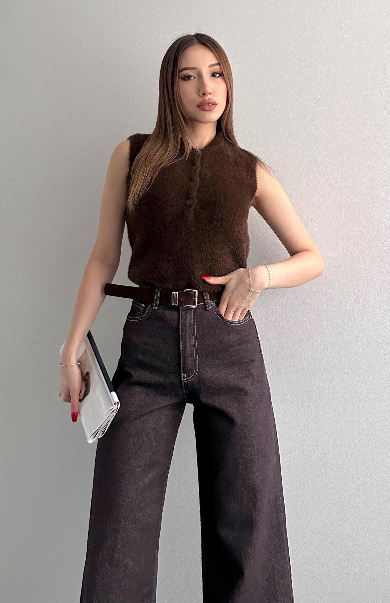 Suni Kürklü Yelek KAHVERENGİ