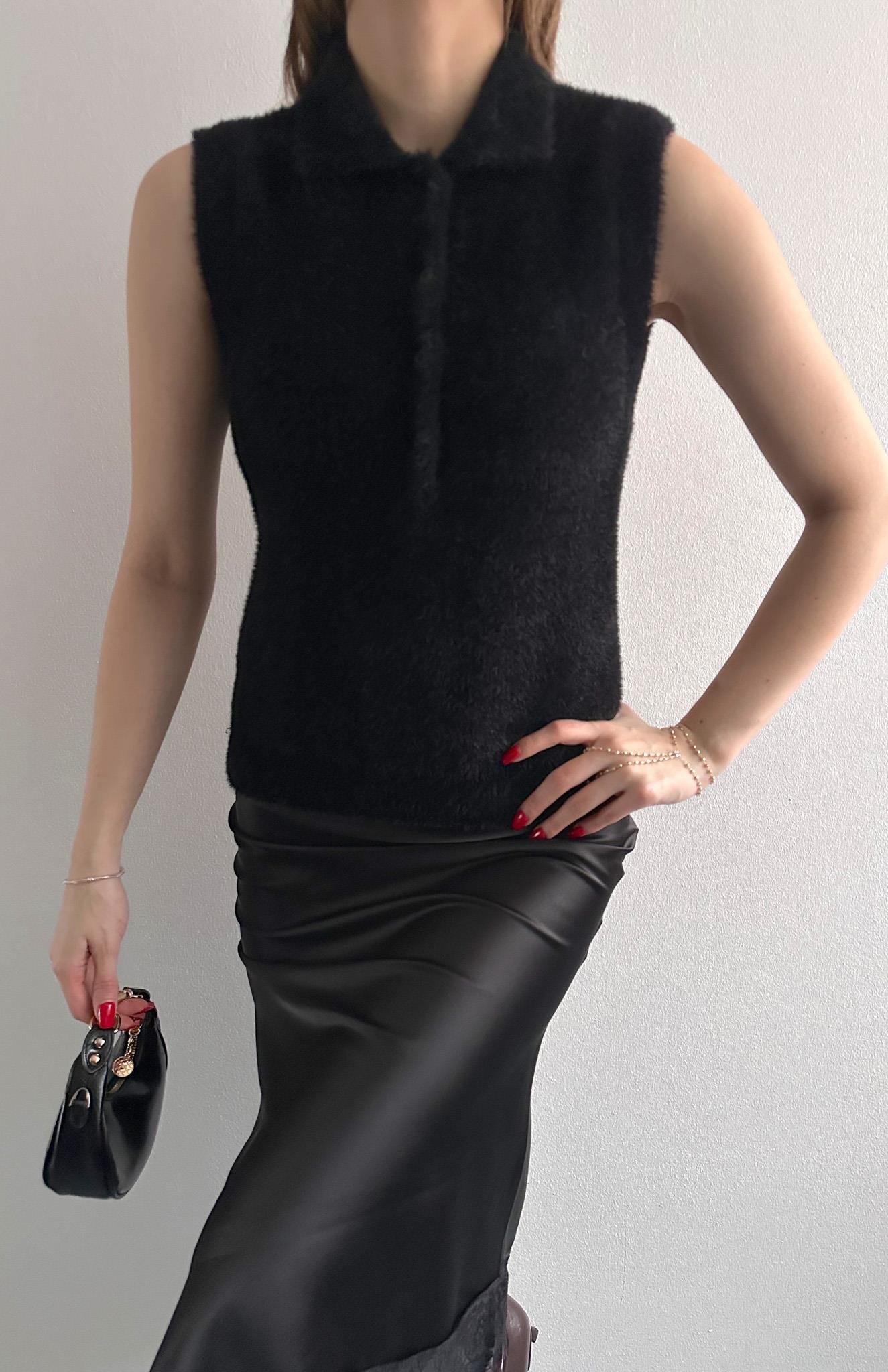 Suni Kürklü Yelek SİYAH