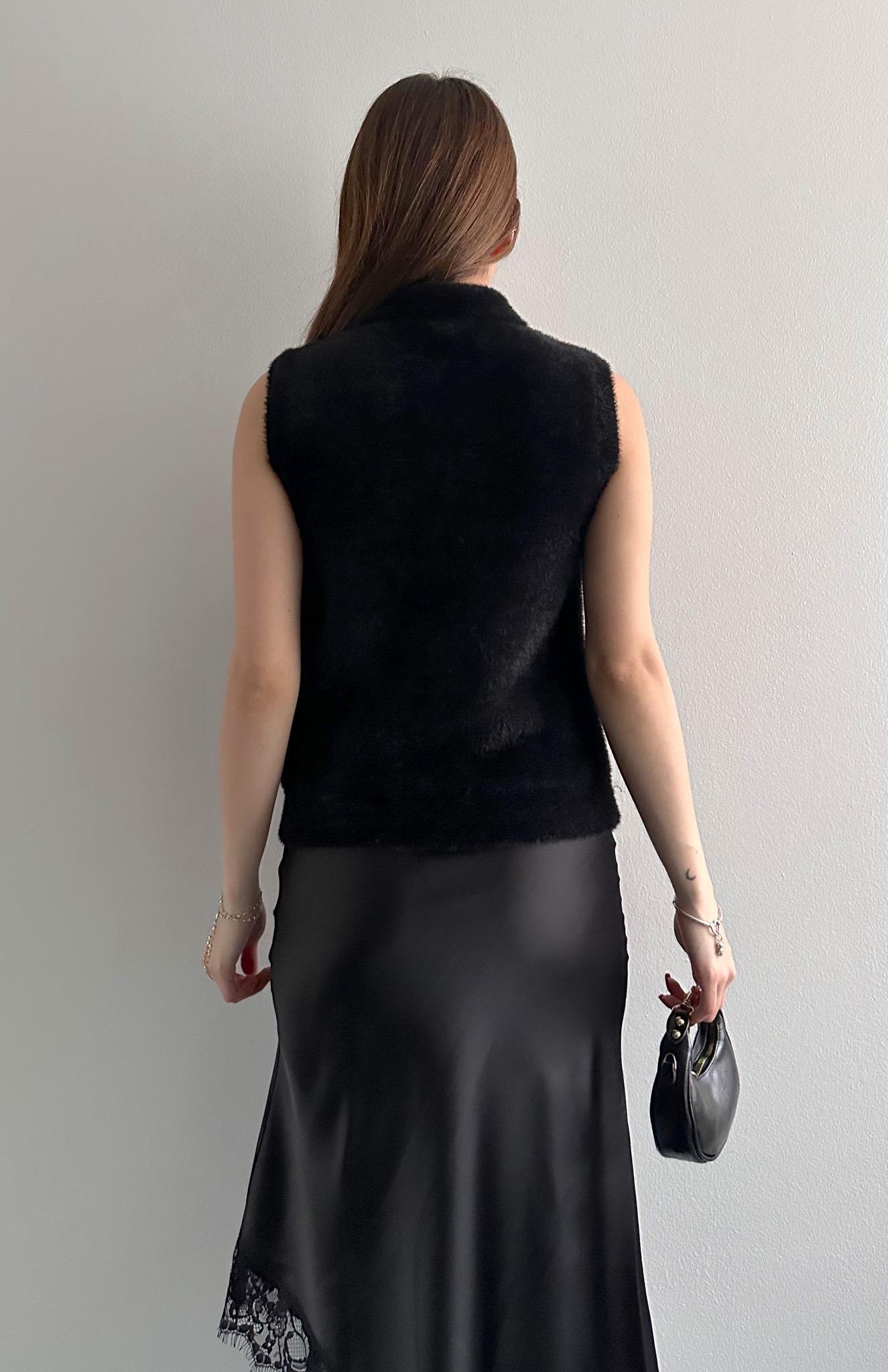 Suni Kürklü Yelek SİYAH