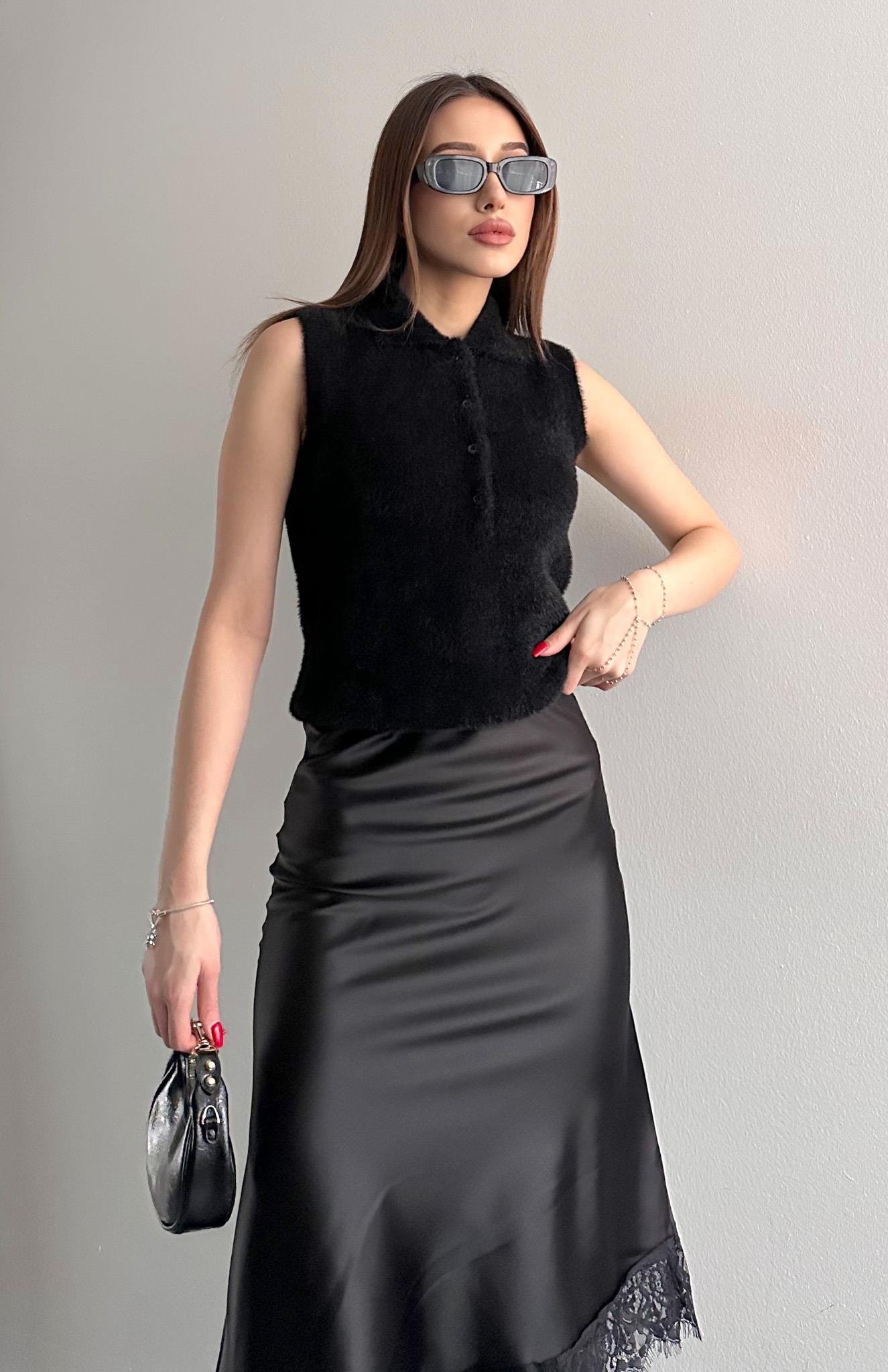 Suni Kürklü Yelek SİYAH