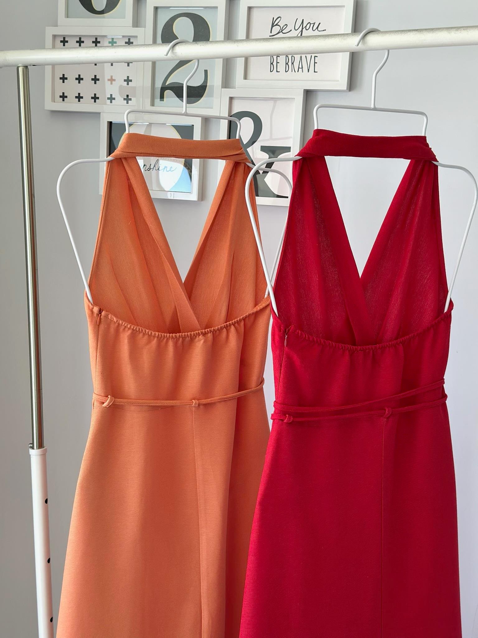 HALTER YAKA KETEN ELBİSE