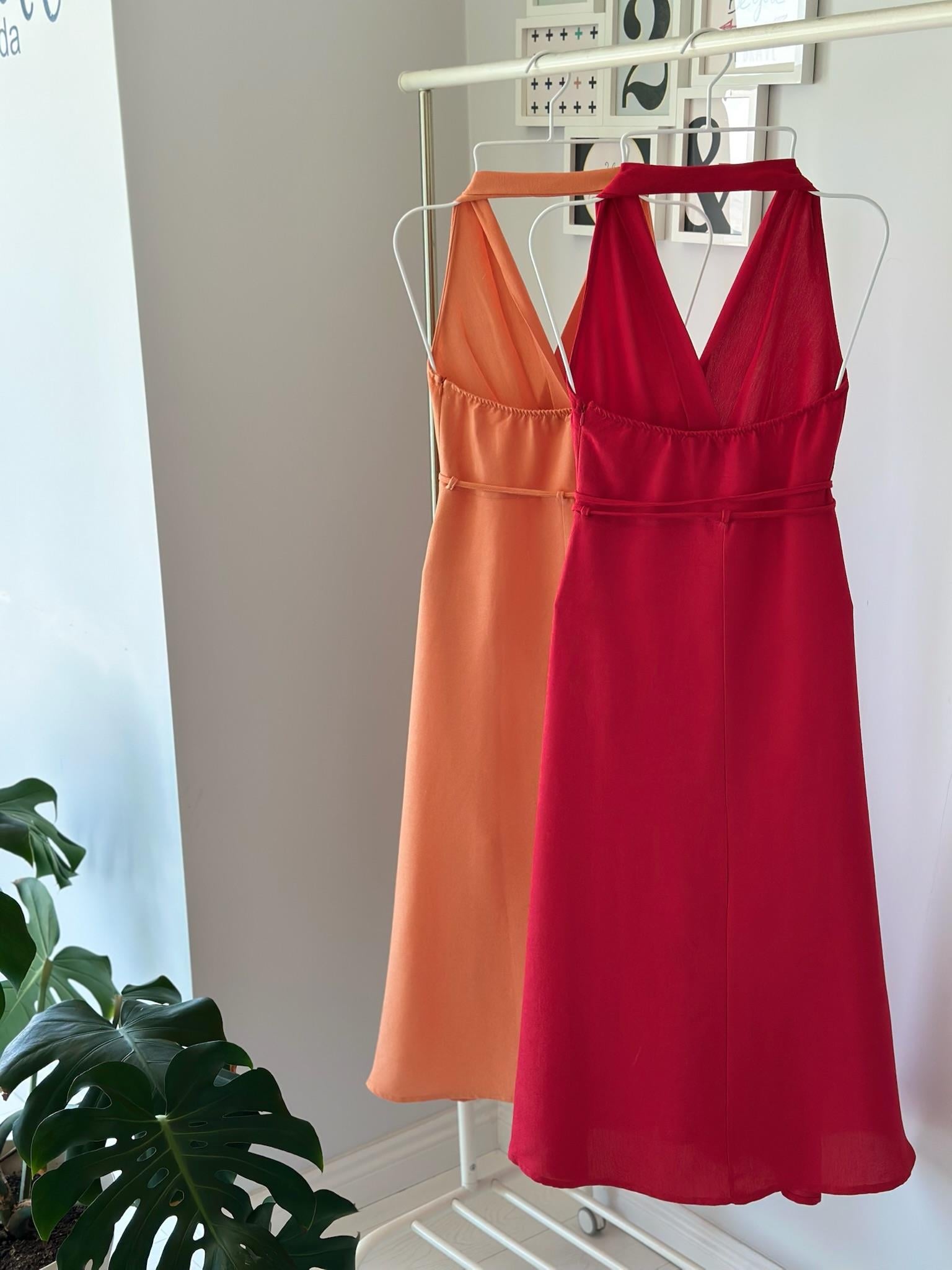HALTER YAKA KETEN ELBİSE