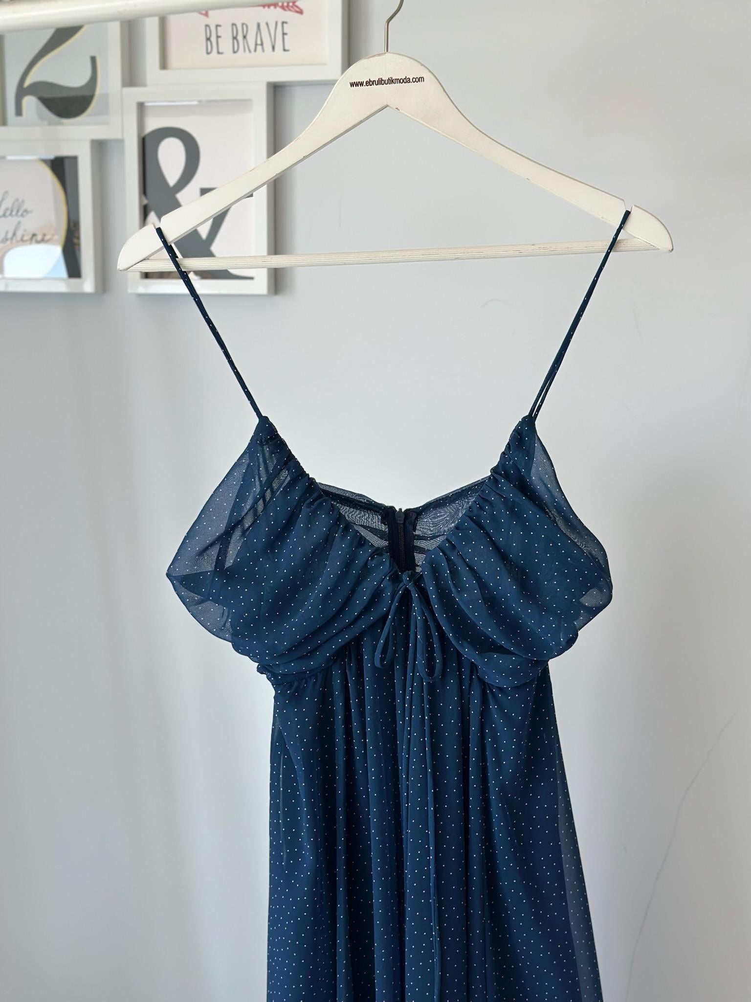 LACİVERT PUANTİYELİ ELBİSE