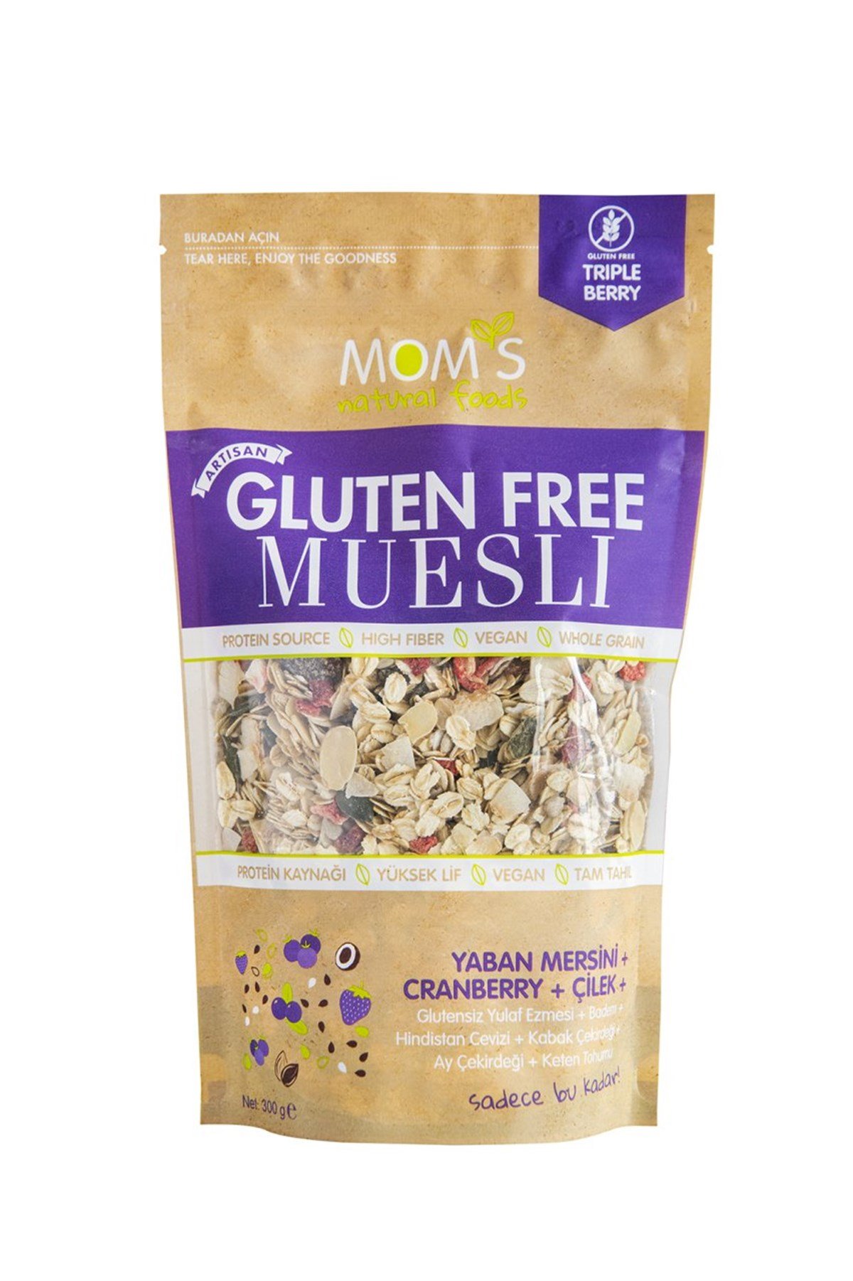 Glutensiz Müsli Çilek Blueberry Cranberry 300g