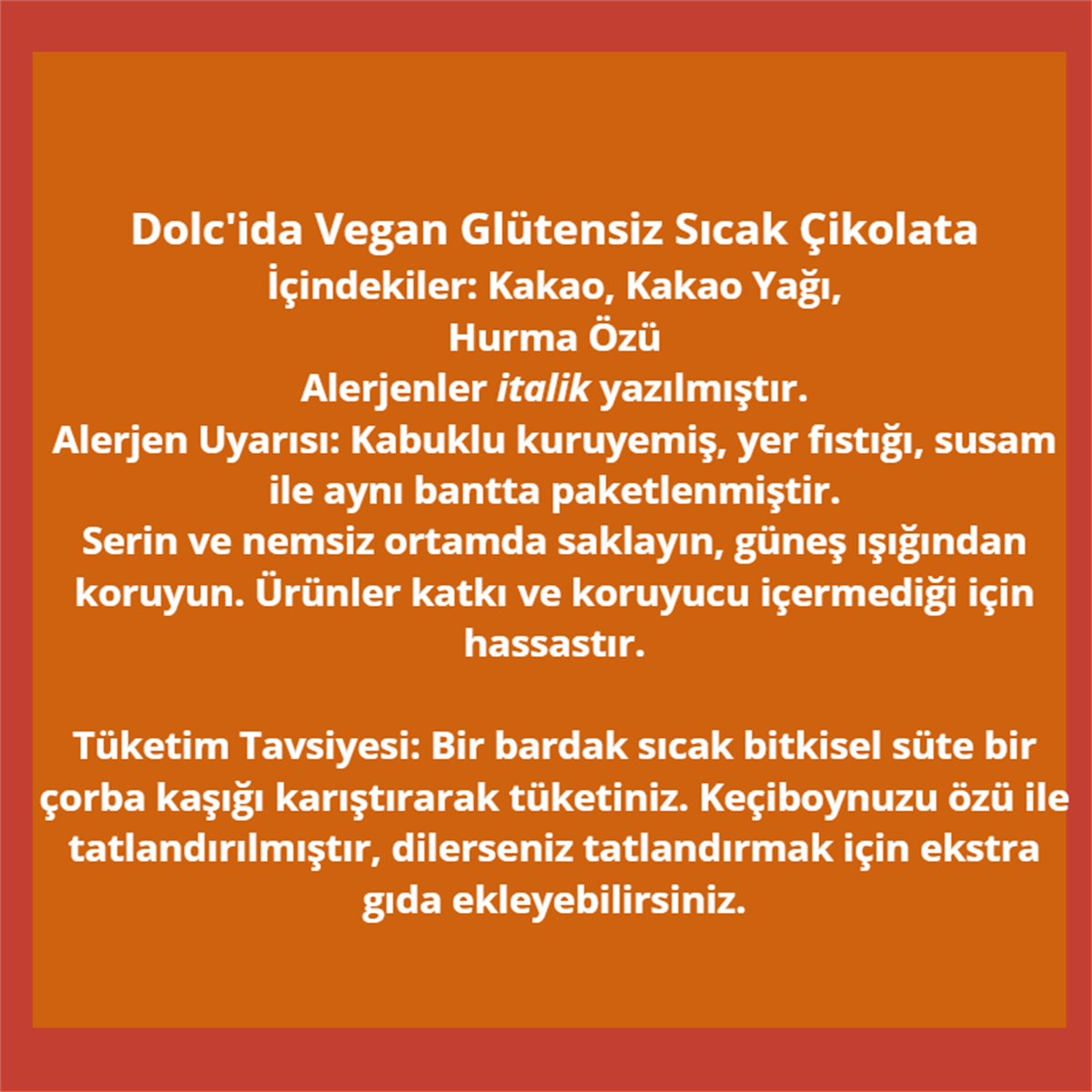 Sıcak Çikolata (Vegan-Şekersiz-Glütensiz) 120 gr.