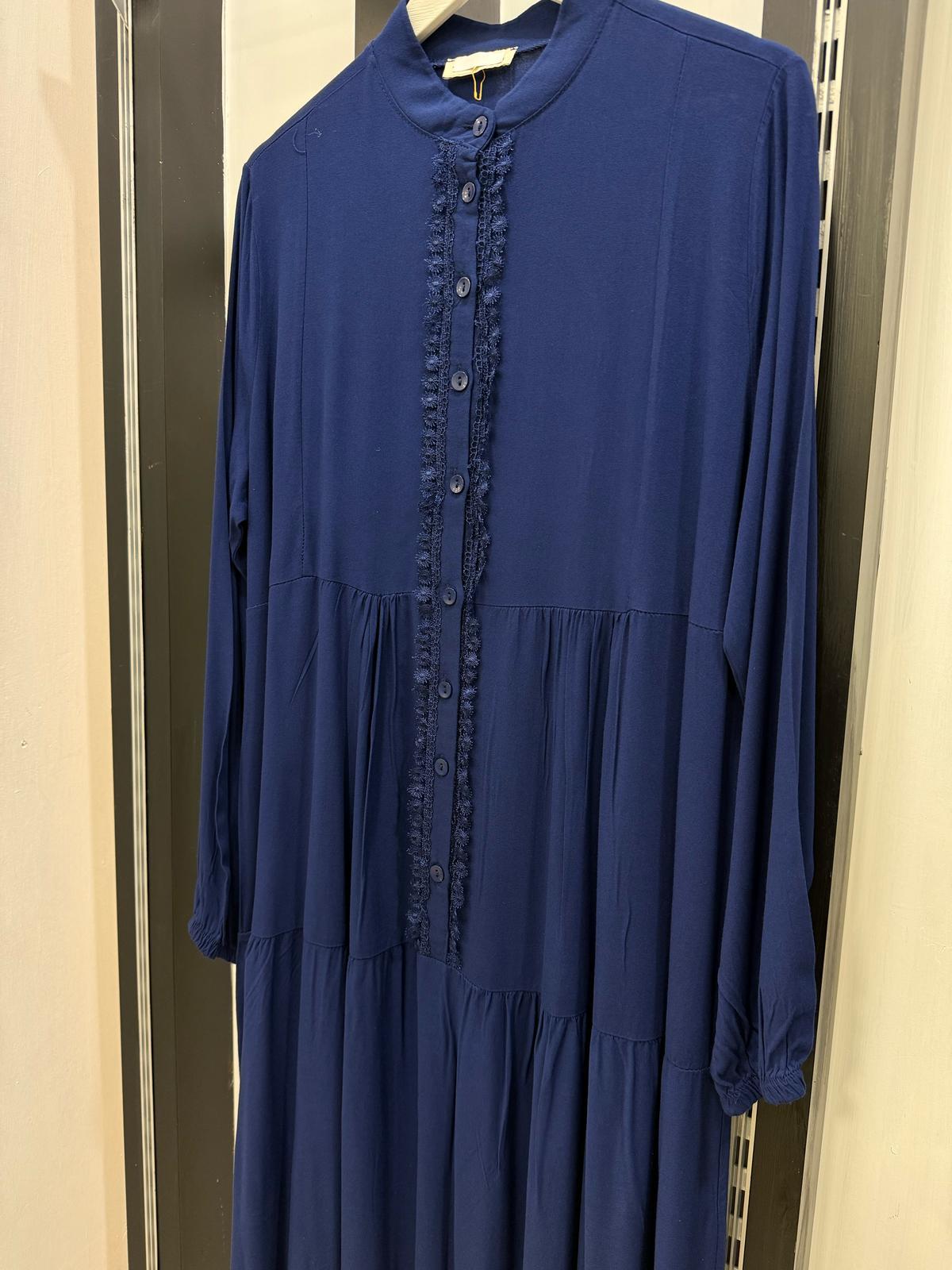 Elbise altı dantel düğmeli viscon indigo mavisi